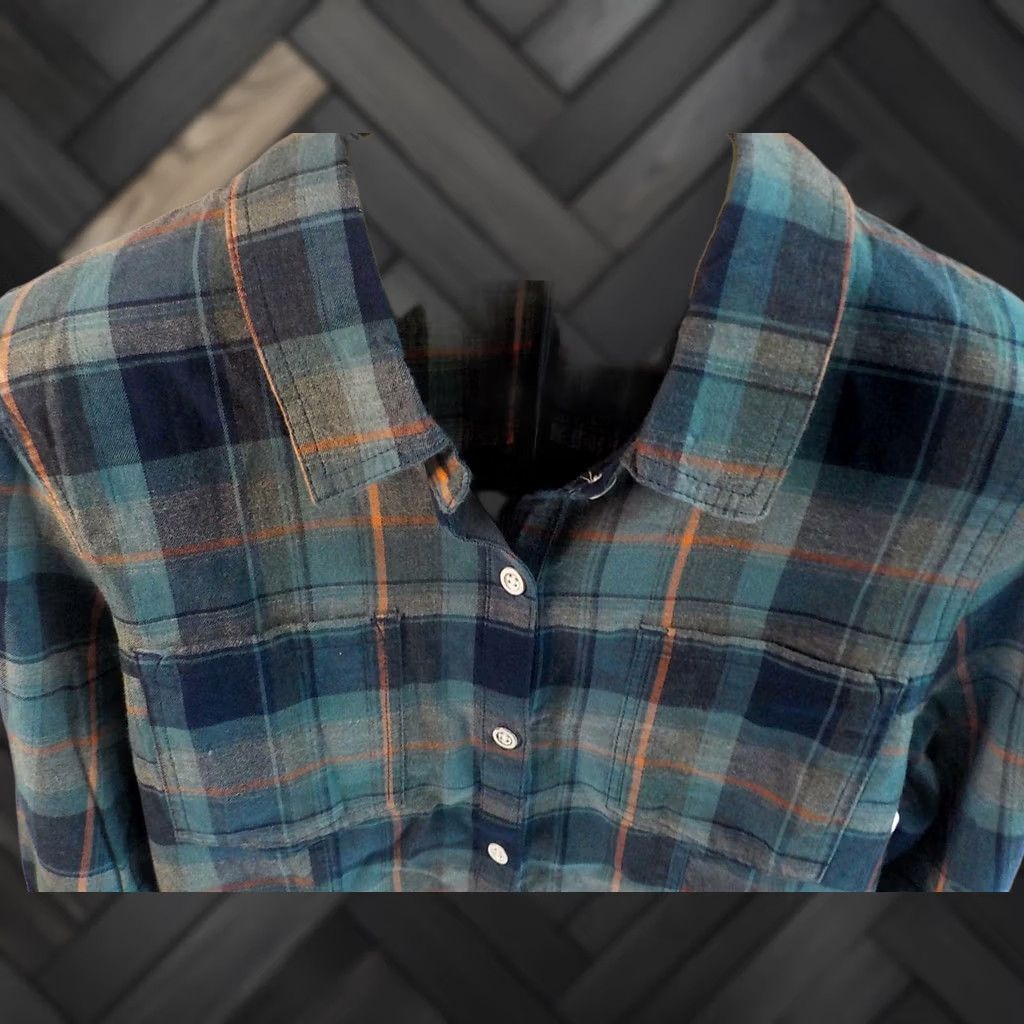 Vintage ROXY Long Sleeve Plaid Button Front Shirt Blue/Peach 100% Cotton NWT LG Womens Shirt Size L / US 10 / IT 46 - 1 Thumbnail