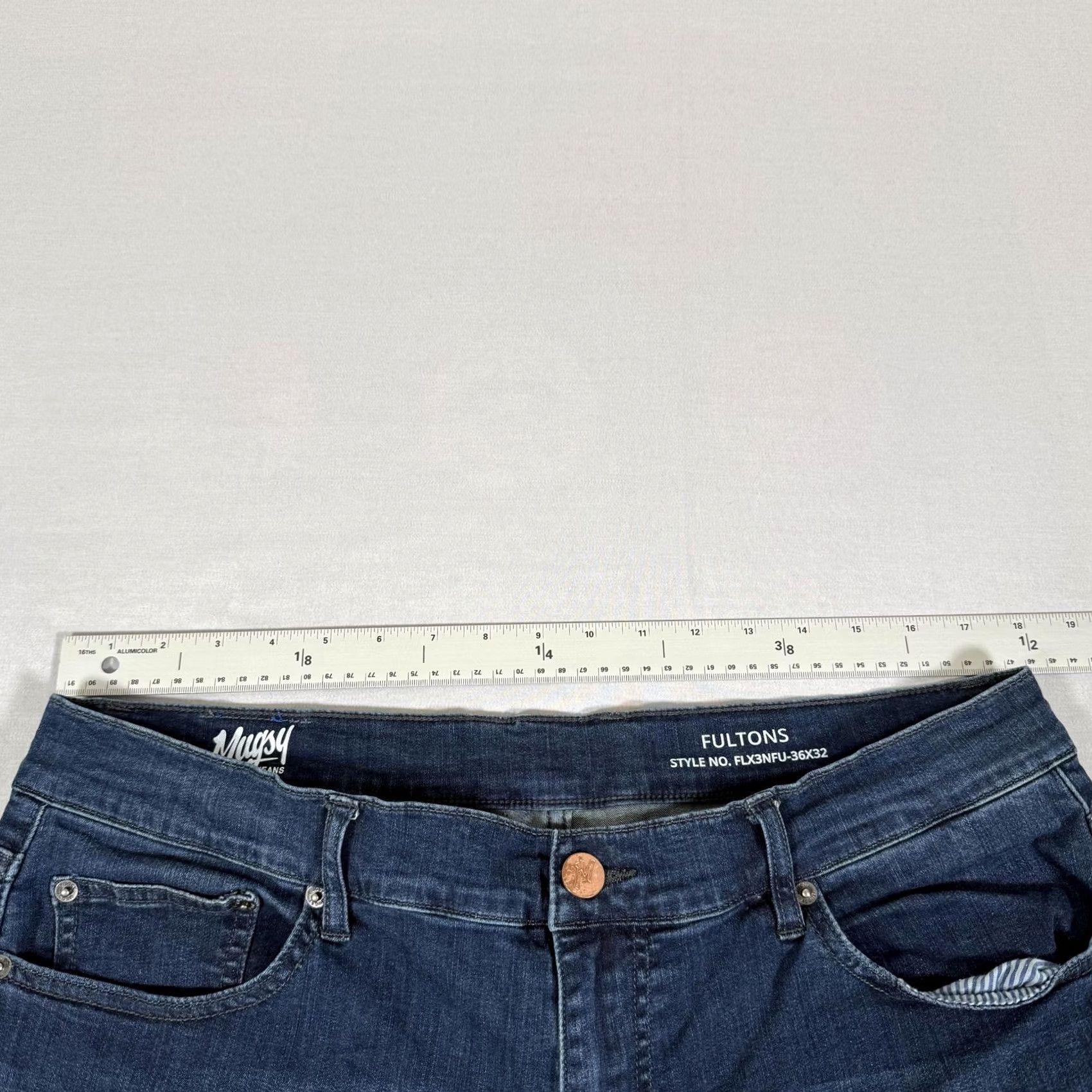 Vintage Mugsy Jeans Mens 36x32 Blue Fultons Slim Straight Fit Stretch Denim Jeans Work Size US 36 / EU 52 - 6 Thumbnail