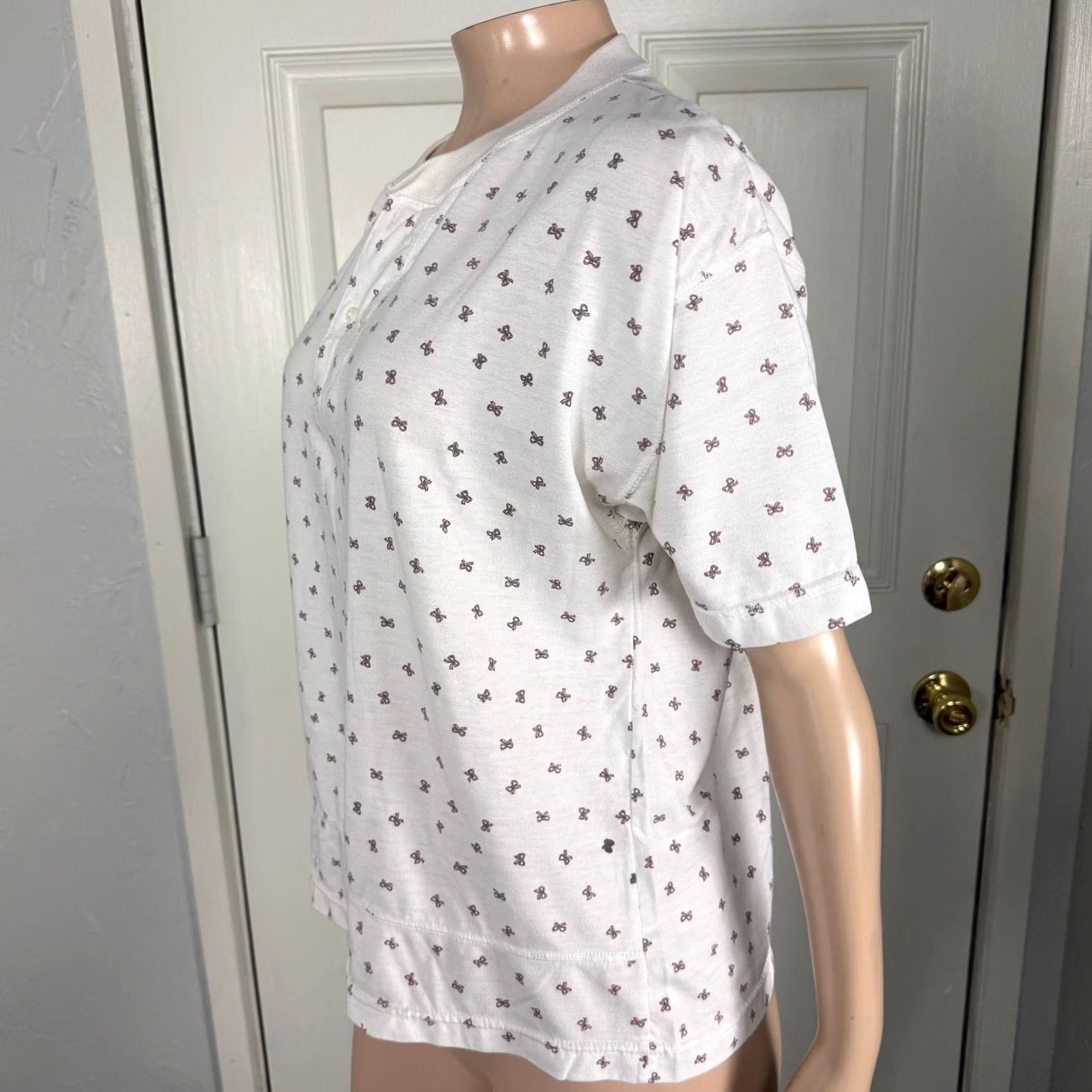Vintage VINTAGE Palm Springs Yacht Club Women's Top Shirt L Floral Knit Cotton Bow Print 3/4 Sleeve Yellow Crew Neck 39 Bust Classic Casual Medium Womens Size L / US 10 / IT 46 - 3 Thumbnail