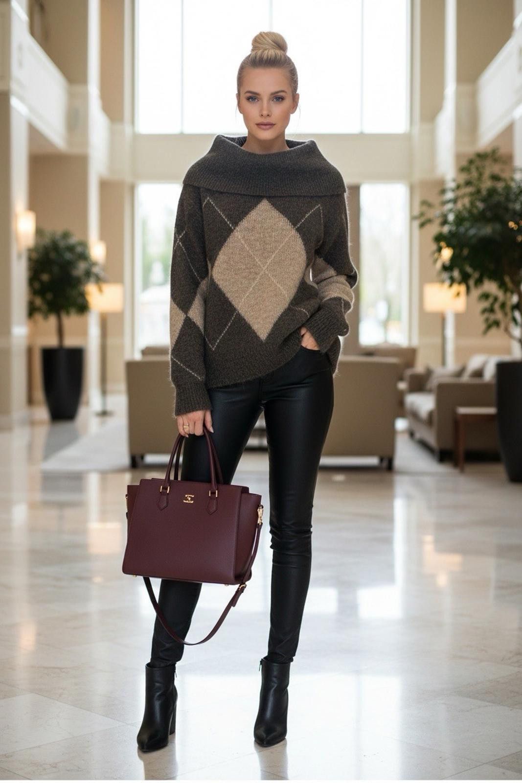 Other Alice + Olivia Argyle Cowl Neck Drop Shoulder Sweater Size S / US 4 / IT 40 - 2 Thumbnail