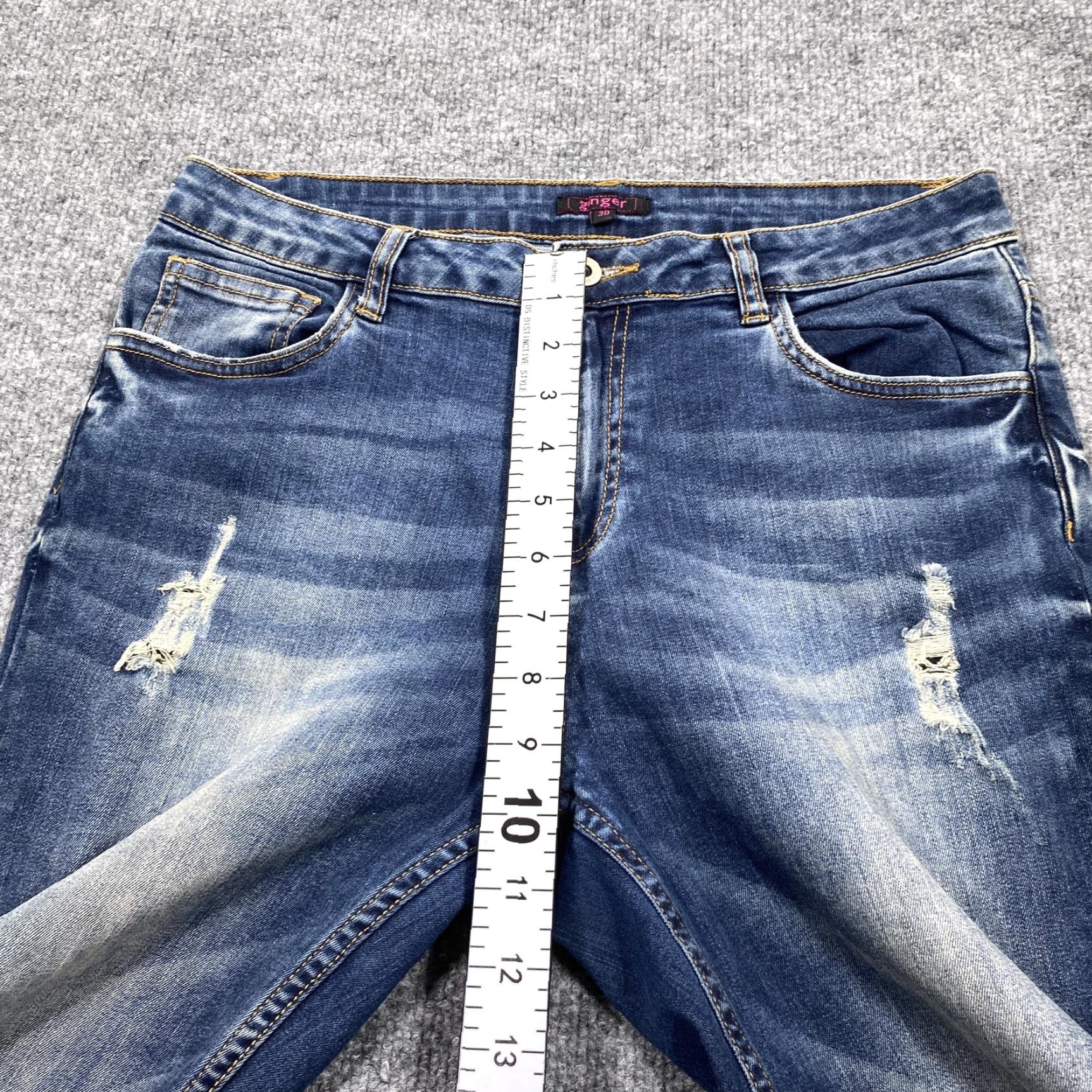 Vintage Ginger Jeans Womens 30 Blue Medium Wash Distressed Skinny Stretch Denim Jeans Size 30" / US 8 / IT 44 - 6 Thumbnail