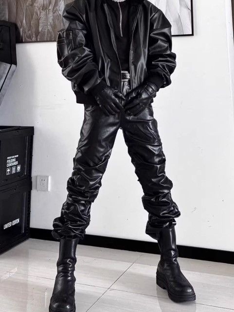 Leather Long Ruched Soft Black Pu Leather Stacked Pant Size US 30 / EU 46 - 10 Thumbnail