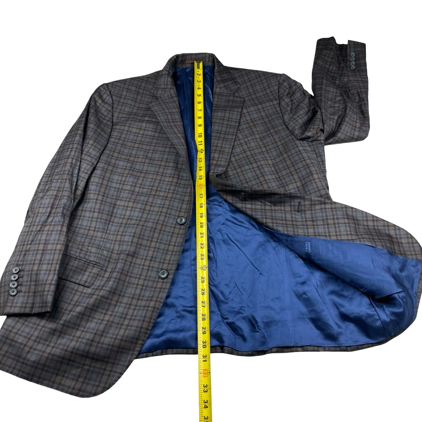 J.Hilburn J.Hilburn Men's Bespoke 100% Wool 2-Button Blazer Brown/Blue Size 46S - 7 Thumbnail