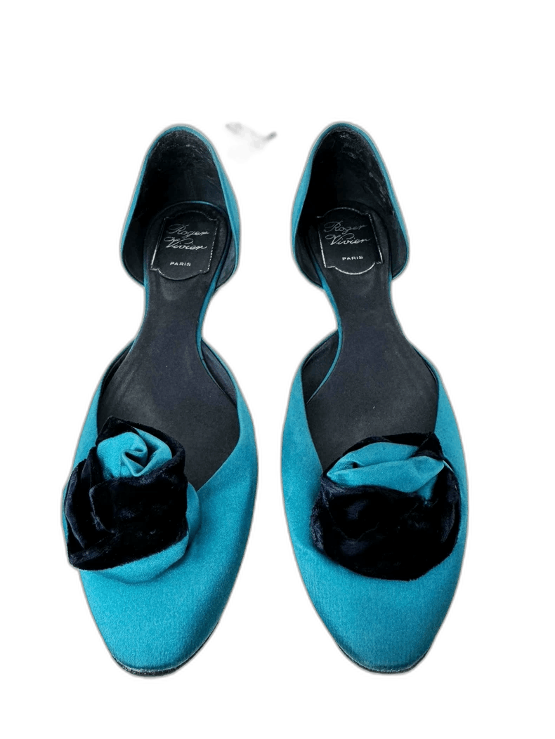 Roger Vivier Roger Vivier Blue Flats with Rose Detail Size US 7 / IT 37 - 1 Thumbnail