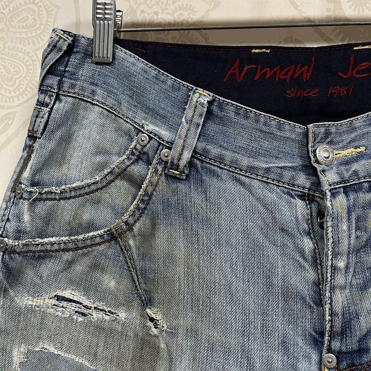 Armani × If Six Was Nine Ripped Distressed Armani Jeans Faded Blue Size US 33 - 6 Thumbnail
