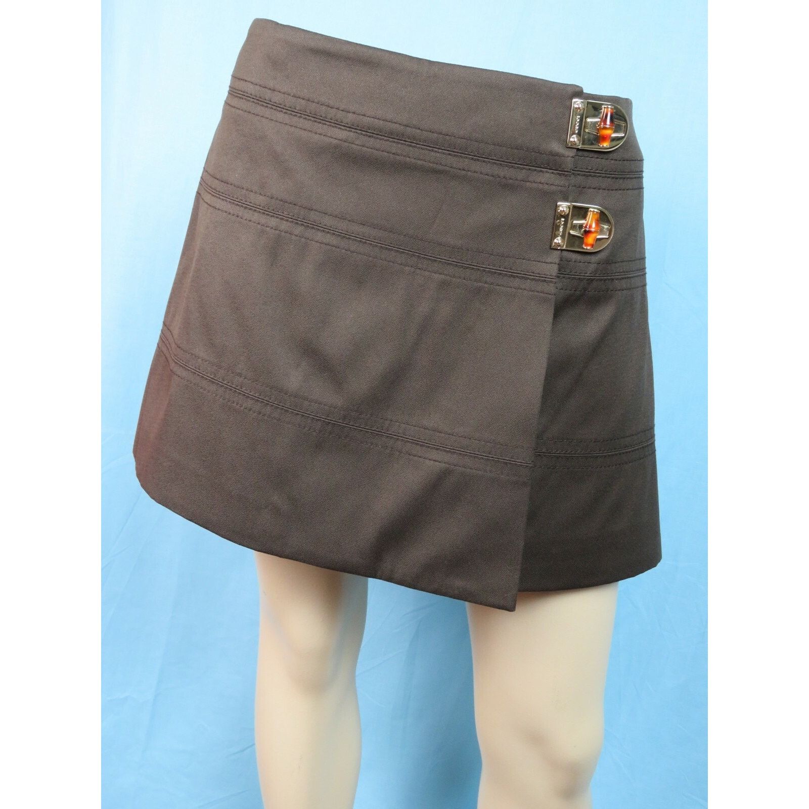 Gucci GUCCI 212891 BROWN COTTON JEWELED TURNLOCKS BUCKLE SKIRT 44 Size 30" / US 8 / IT 44 - 1 Thumbnail