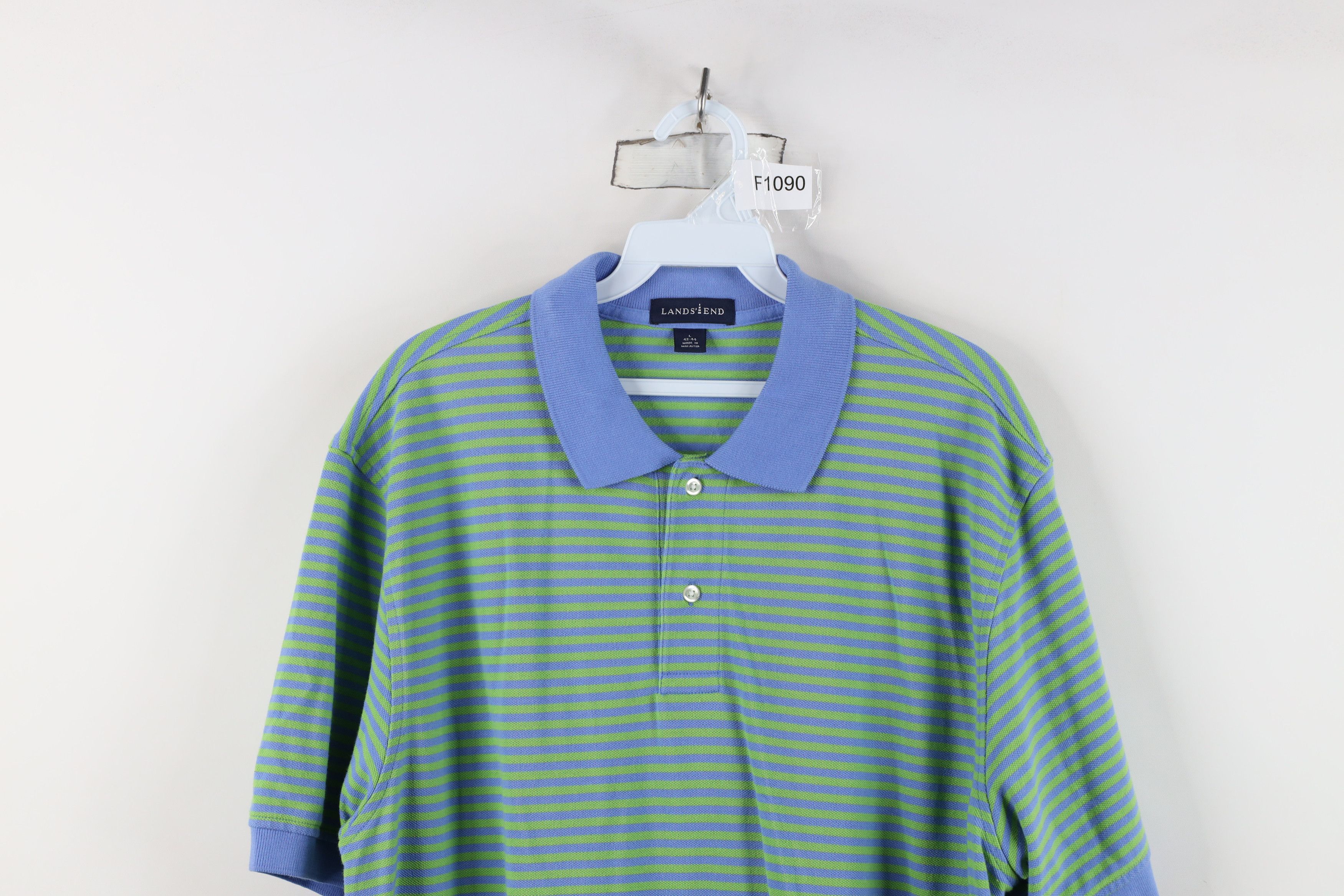 Lands' End Vintage 90s Lands End Block Pique Cotton Knit Golf Polo Size US L / EU 52-54 / 3 - 2 Thumbnail