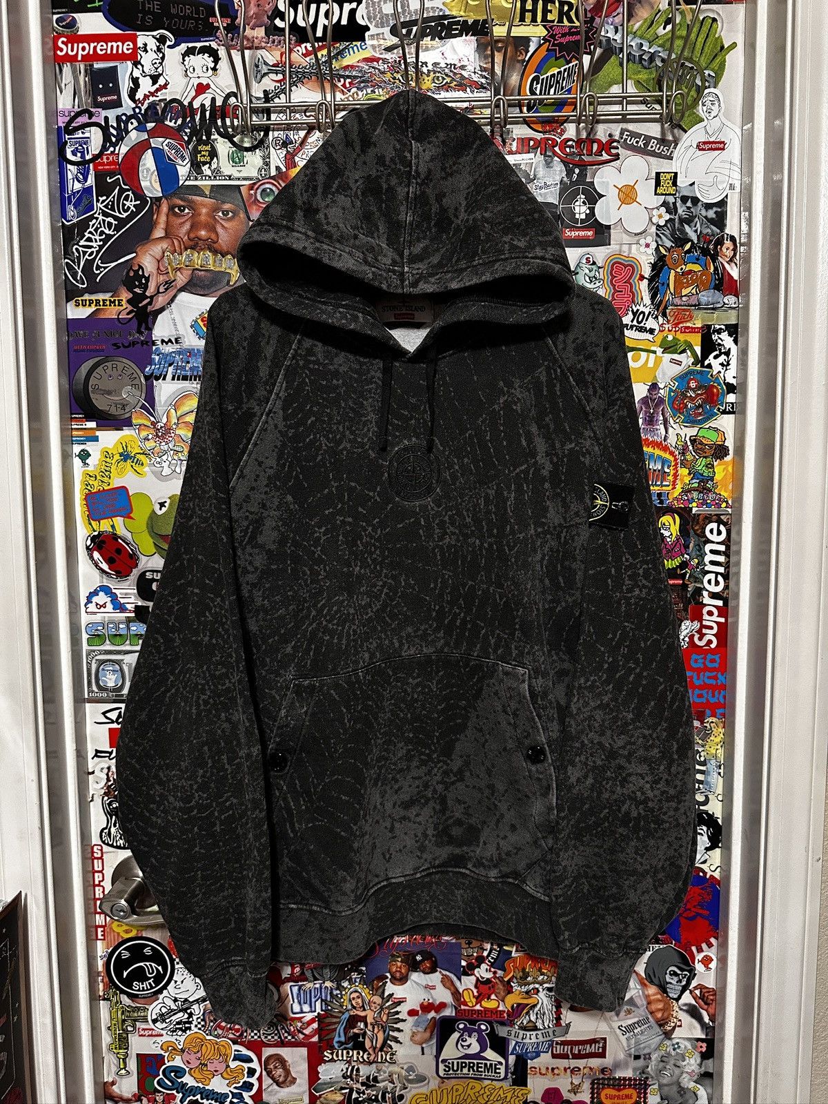 Pre-owned Stone Island X Supreme Fw23 Supreme Stone Island Hoodie Black Spider Webs Size Xl