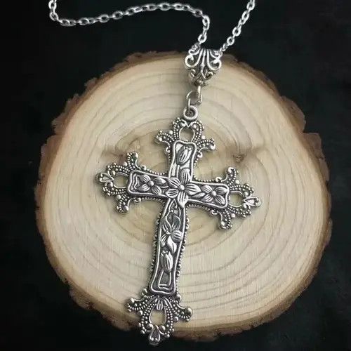 VIBE Silver Cross Goth Chrome God Pendant Necklace Jesus Chain Size ONE SIZE - 2 Thumbnail
