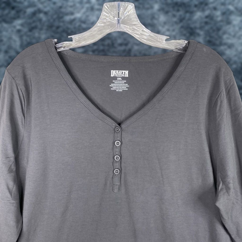 Vintage Duluth Womens Henley Top 2XL Gray V-Neck Stretch Pullover 1/4 Button Shirse T-Shirt Casual Workwear Baseball Mode Size XXL / US 16-18 / IT 52-54 - 1 Thumbnail