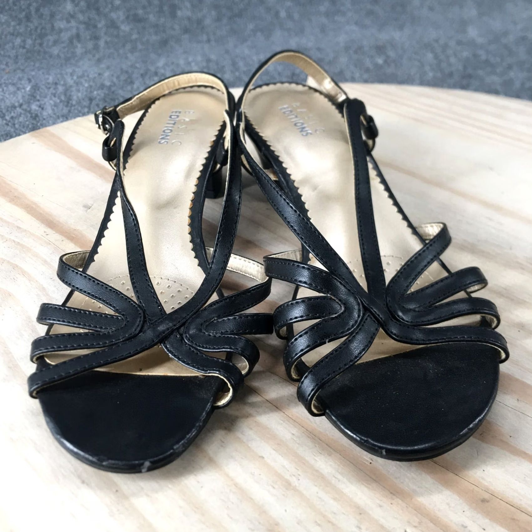 Basic Editions Basic Editions Sandals Rae Slingback Strappy Black Faux Leather 6 Wide Womens Size US 6 / IT 36 - 5 Thumbnail