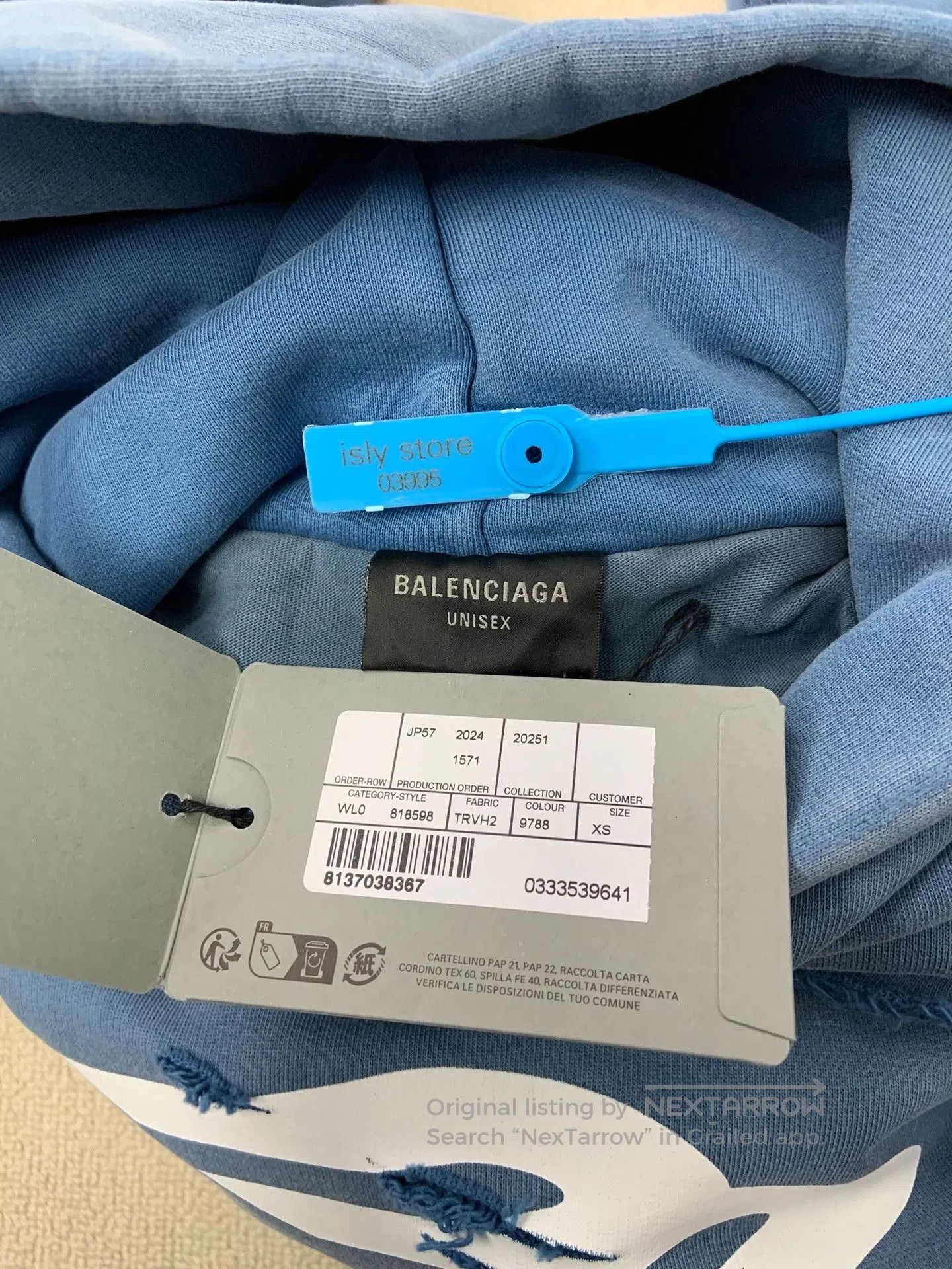 Balenciaga Balenciaga Blue Washed Distressed Logo Hoodie. Size S / US 4 / IT 40 - 5 Thumbnail