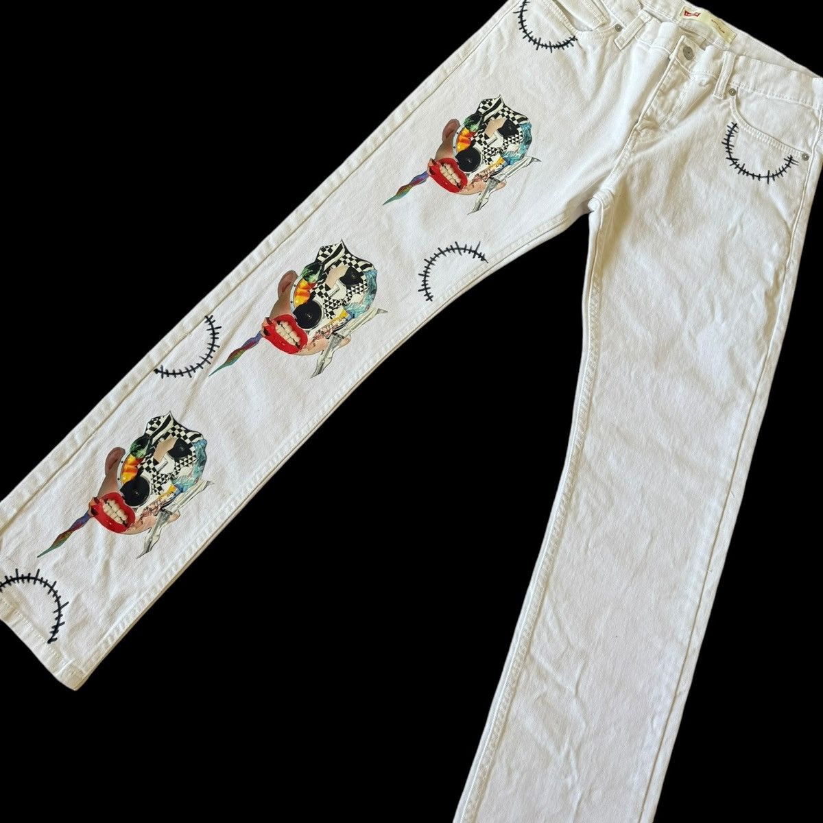 Levi's Unisex Up-cycled reworked one of a kind Levi’s white jeans. Size US 30 / EU 46 - 16 Thumbnail