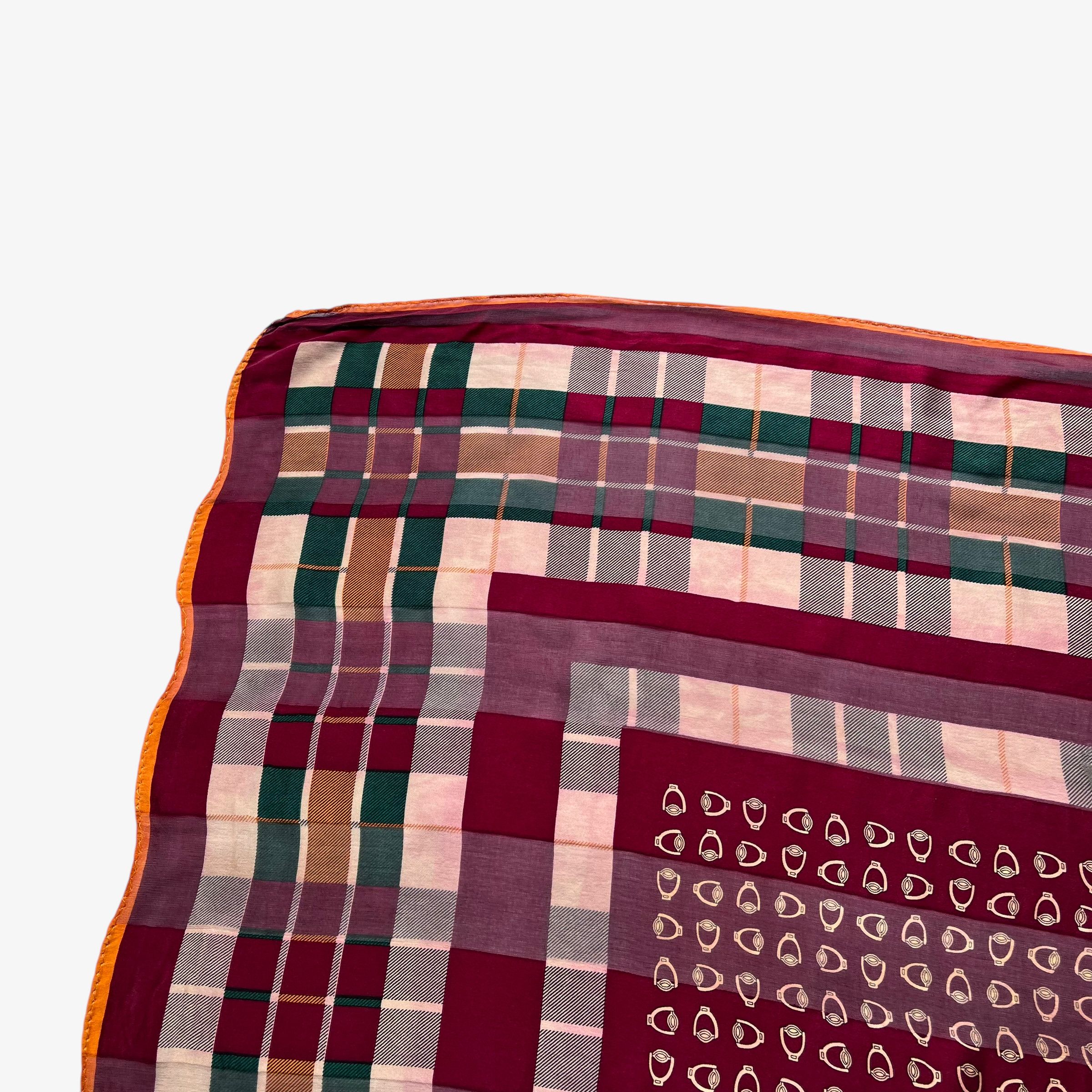 Paolo Gucci Vintage 80s Paolo Gucci Horsebit & Tartan Print Silk Scarf Size ONE SIZE - 4 Thumbnail