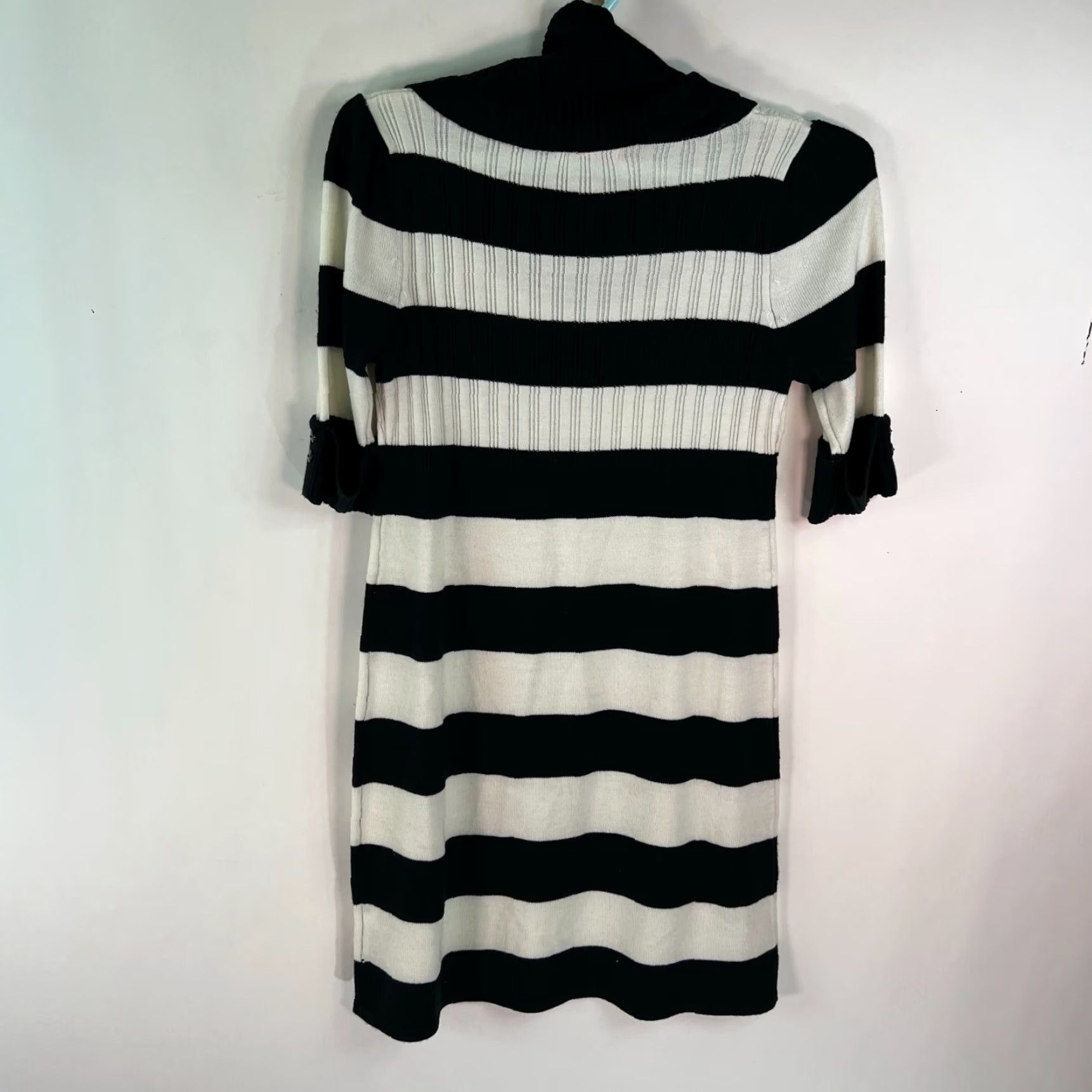 Vintage LIV Womens Long Sleeves Cowl Neck Black White Striped Sweater Dress Size M Size M / US 6-8 / IT 42-44 - 5 Thumbnail