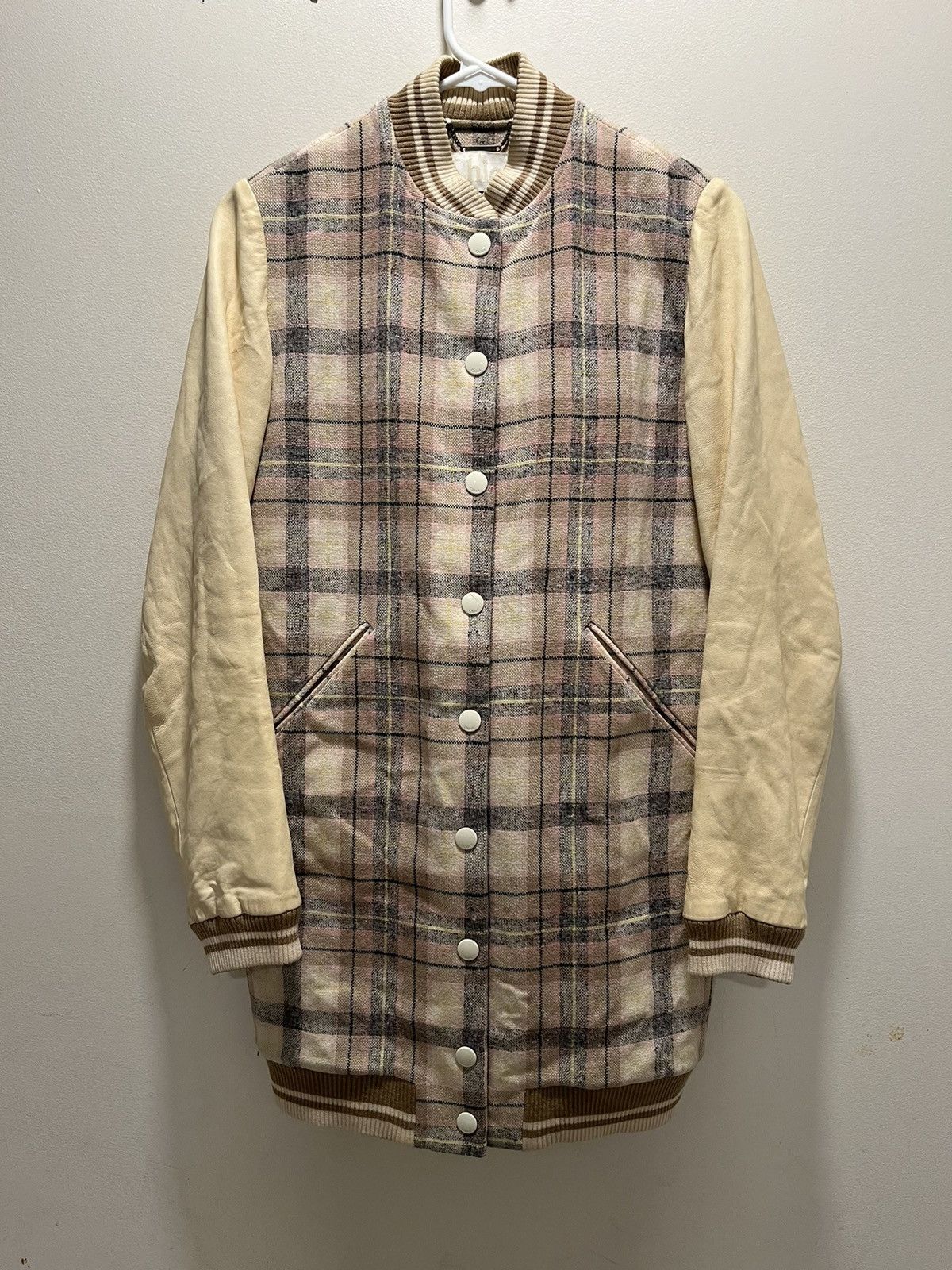 image of Chloe x Vintage Chloé Archive Wool Blend Plaid Oversized Bomber in Tan, Women's (Size 2XS)
