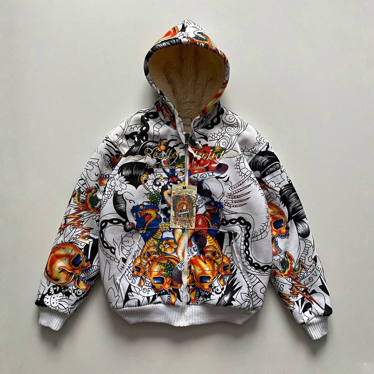 image of Christian Audigier x Ed Hardy Really Point Zip Hoodie Like Ed Hardy Deadstock in White (Size XL)