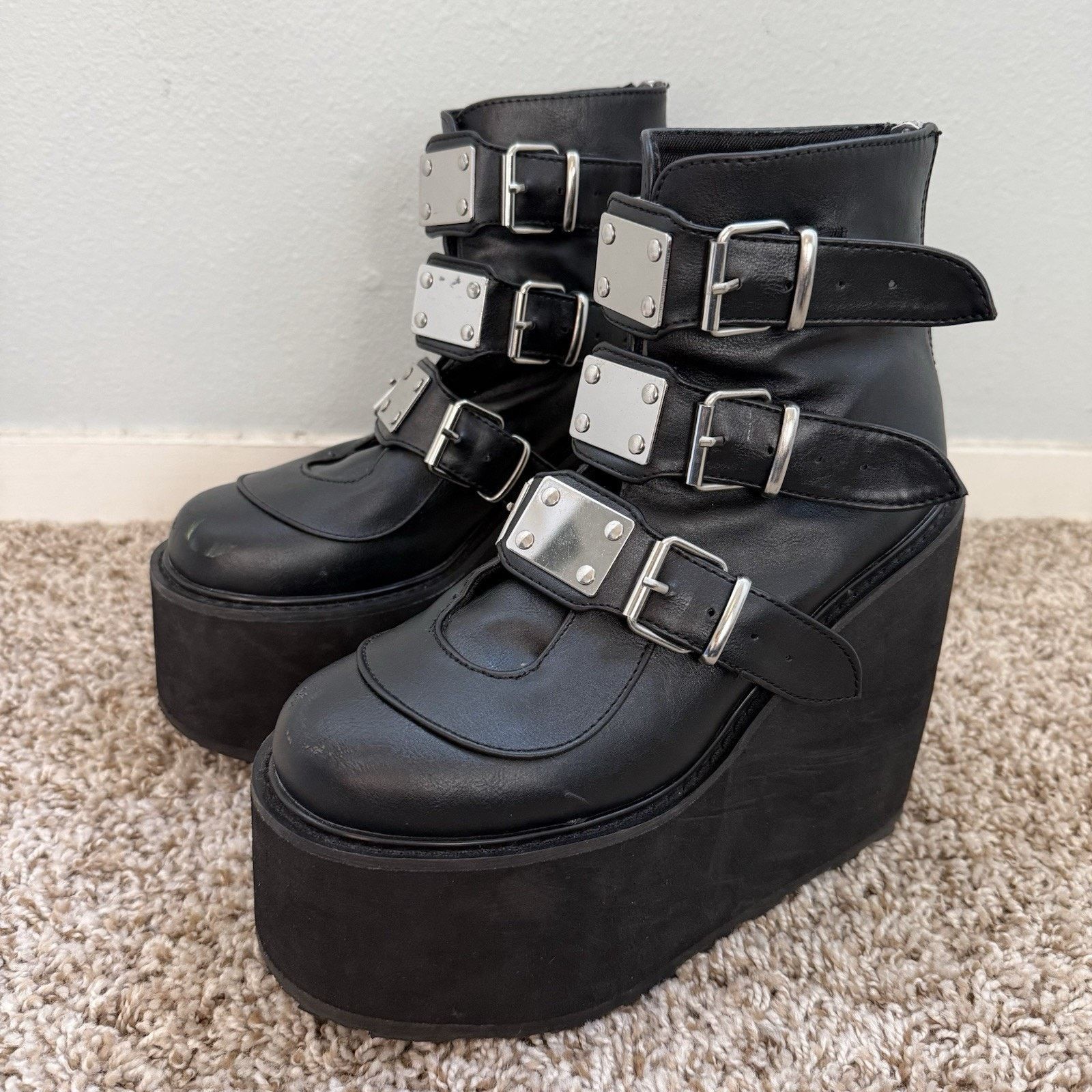 Demonia Swing 105 Black Ankle Boots Goth Wedge Platform 7.5