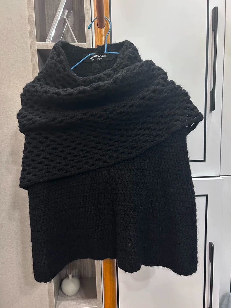 Junya Watanabe Black Wool Knit Cape-dmc
