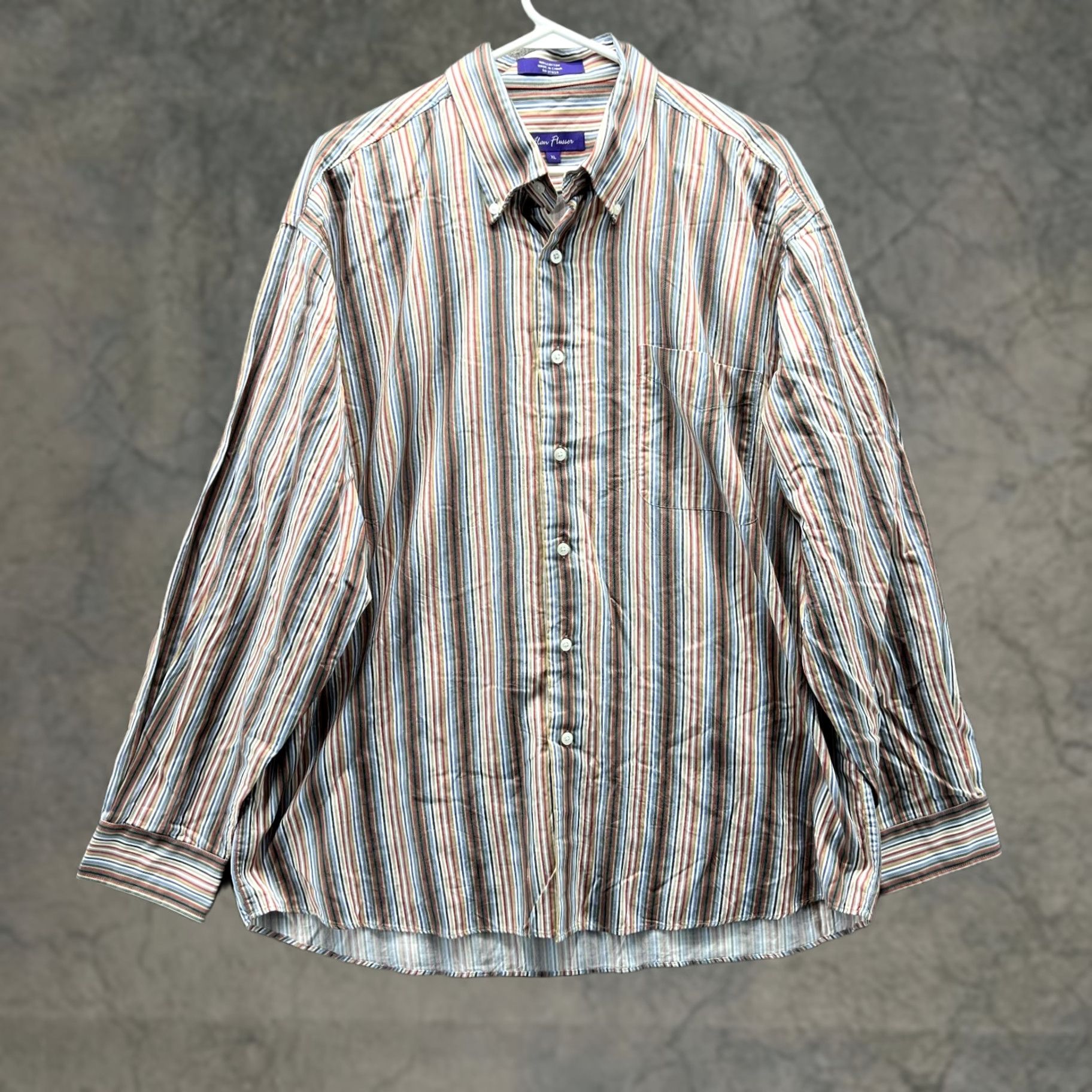 Vintage VINTAGE Alan Flusser Dress Shirt Mens XL Green Blue Striped Button-Up Preppy Casual Formal Workwear Size 46R - 1 Thumbnail