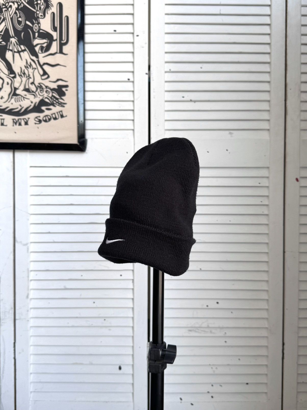 Nike Vintage Nike Knit Beanie Black Solo Swoosh One Size Y2K Size ONE SIZE - 3 Thumbnail
