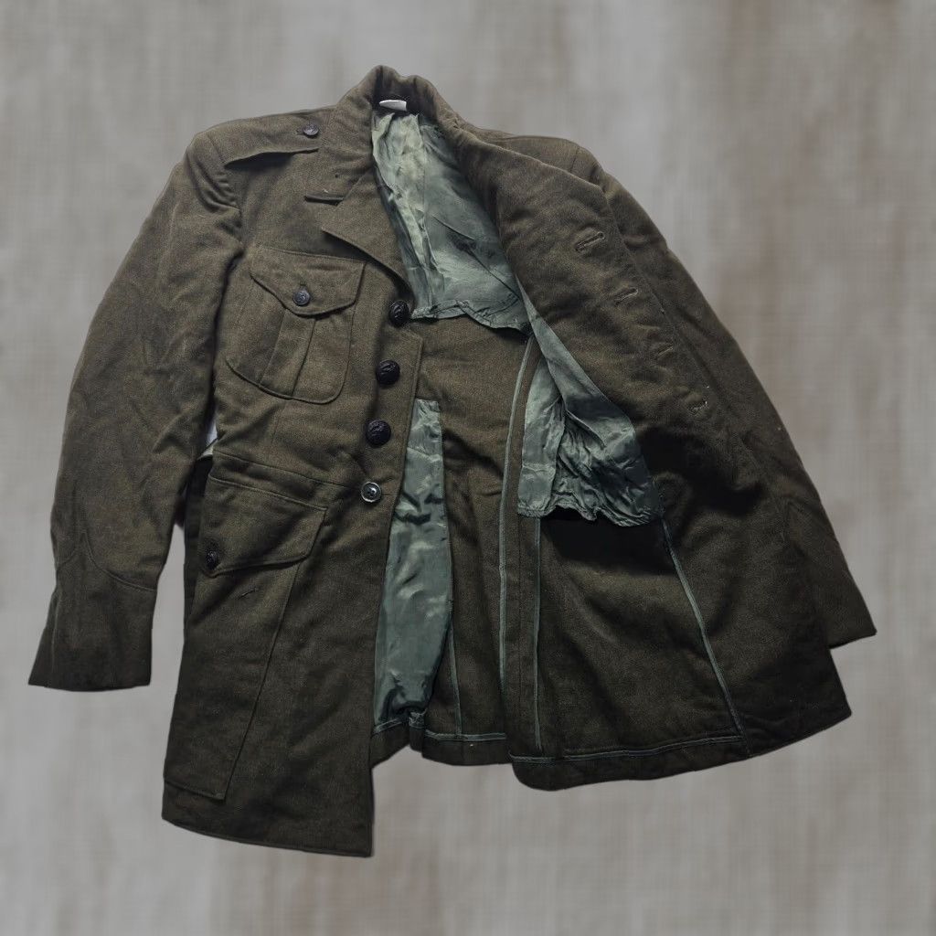 Vintage Military Green Belted Pea Coat Jacket Women Long Sleeve Size 33s Regular Belted Green Casual Business Workwear 33 Womens Size XXS / US 00 / IT 34 - 1 Thumbnail