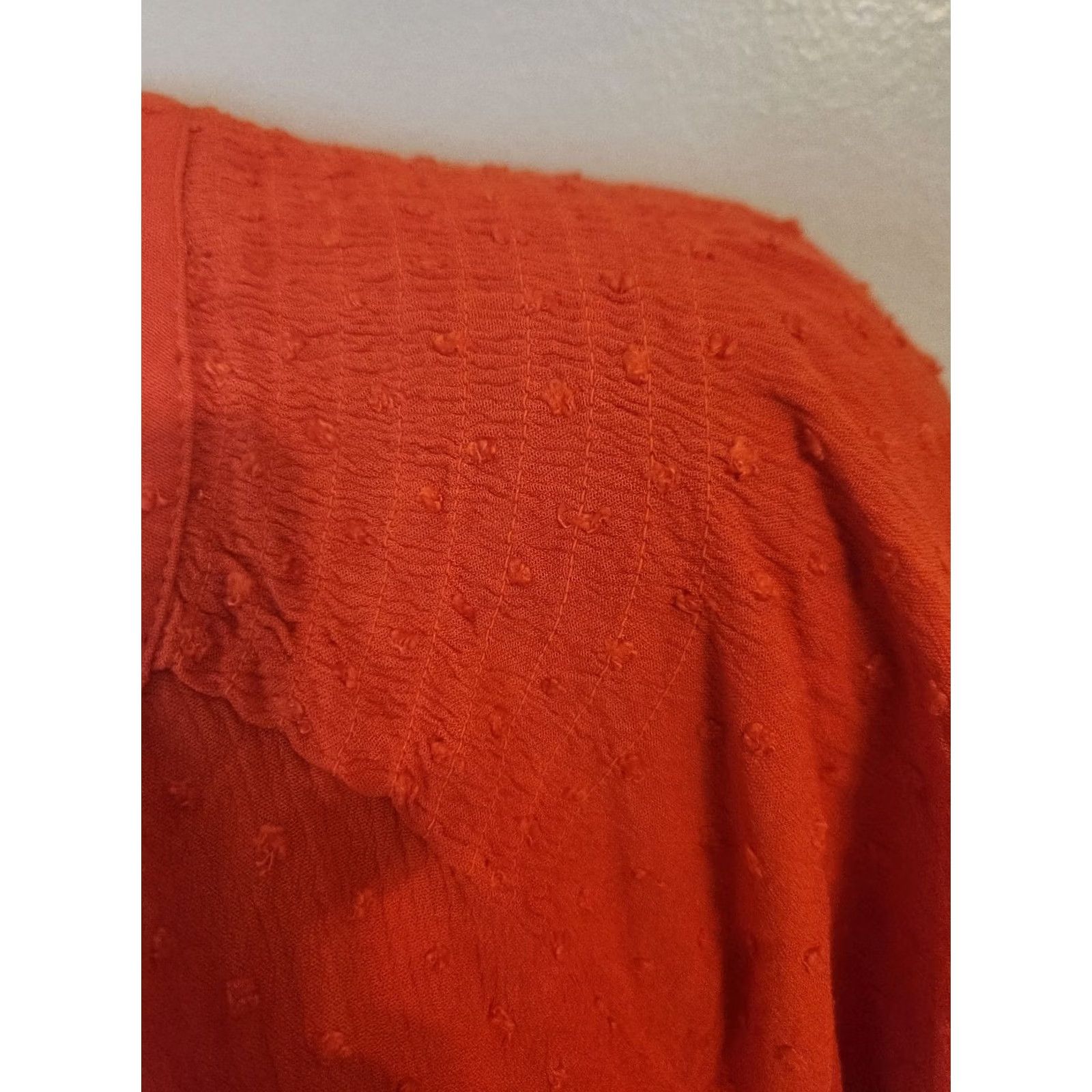 Vintage Rose & Olive Orange Flutter Sleeve Smocked Trim Swiss Dot Top 3X Womens Size XXL / US 16-18 / IT 52-54 - 2 Thumbnail