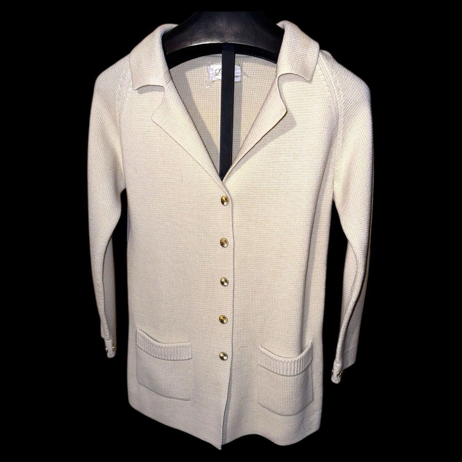 Designer Vtg Lilly Of California Beige Gold Btn Cardigan Sweater L Size L / US 10 / IT 46 - 1 Thumbnail