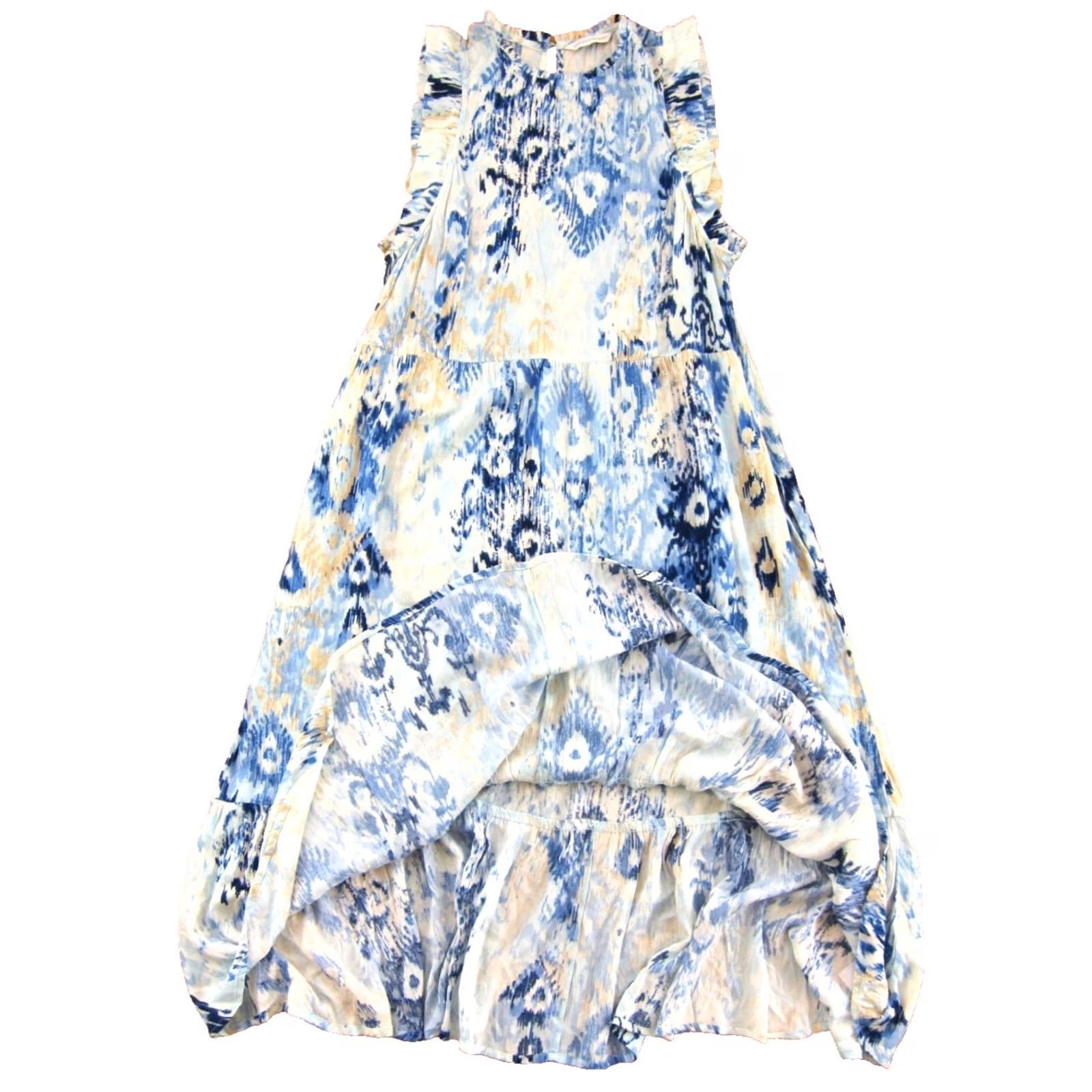 Vintage Canyon Retreat Blue White Brown Tie Dye Maxi Dress M Cap Sleeve Pockets Rayon Dress Long Women Size M / US 6-8 / IT 42-44 - 4 Thumbnail
