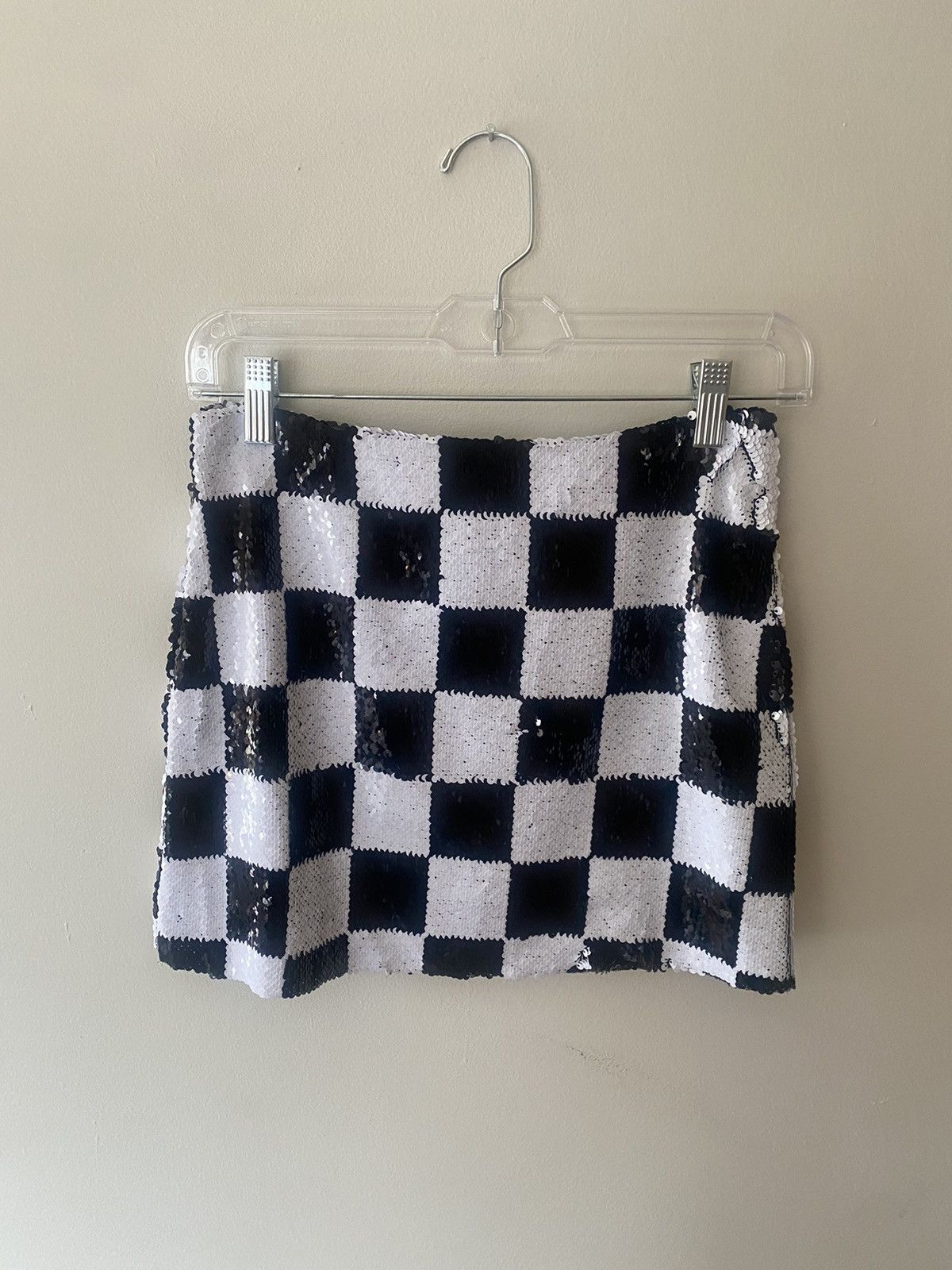 image of Marques Almeida Checked Sequins Mini Skirt in Black/White, Women's (Size 27)