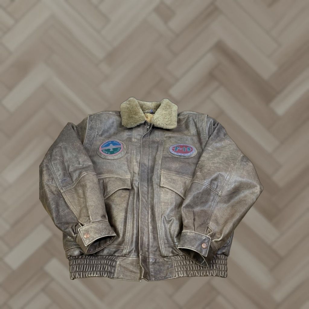 Vintage Giorgio Enrico Flight Jacket Mens 50 Brown F-18 Navy Full Zip Leather Bomber Jacket Winter Fall Casual Mens Brown 50 Navy Logo Full Zip Italy Size US M / EU 48-50 / 2 - 1 Thumbnail