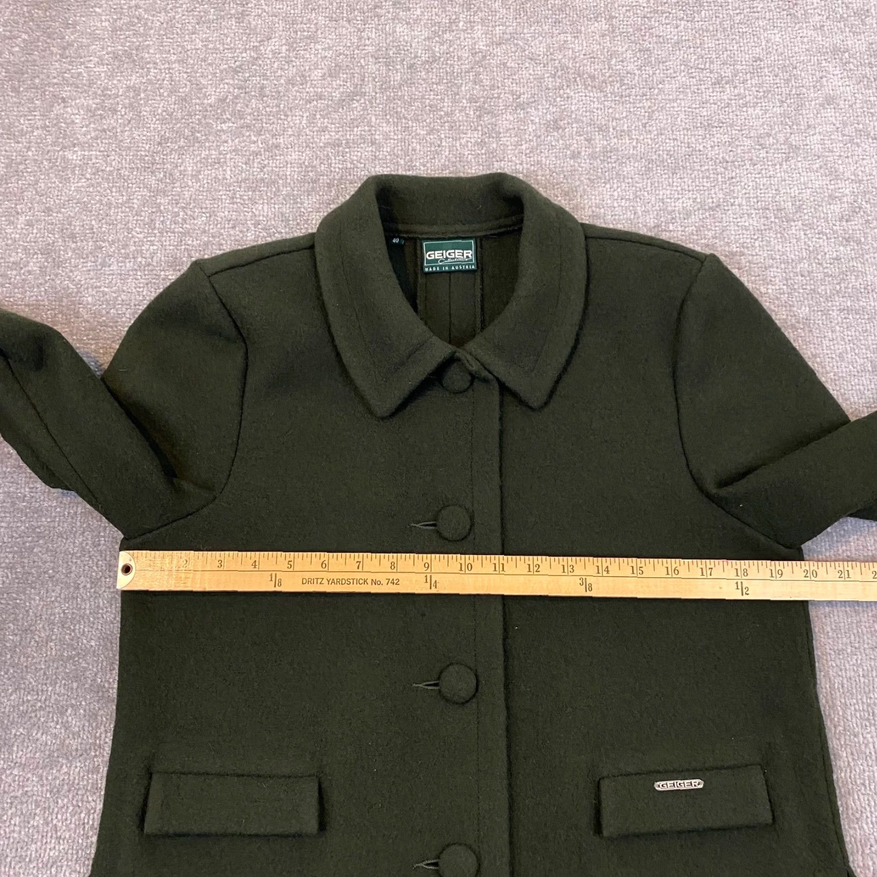 Vintage GEIGER Sweater Womens 40 Forest Green Pure New Wool Button Up Collared Austria Size S / US 4 / IT 40 - 5 Thumbnail
