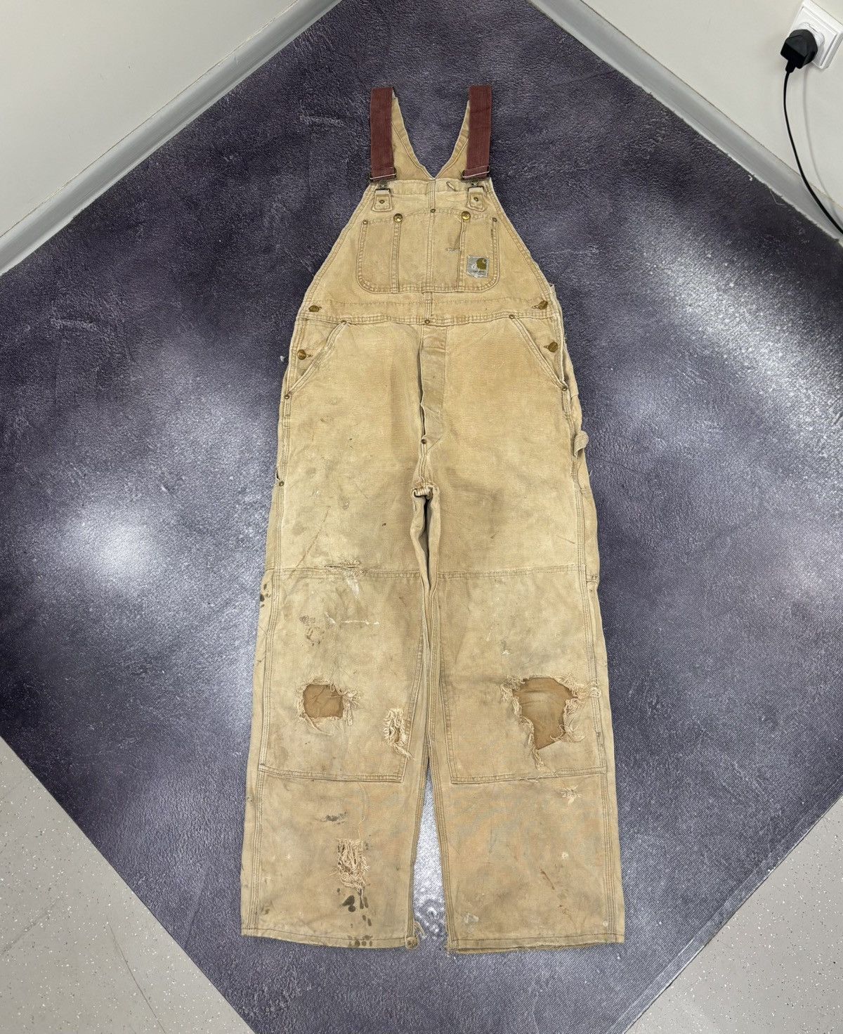 Carhartt Vintage 90s Carhartt Double Knee USA Faded Dungaree Overall Size US 34 / EU 50 - 1 Thumbnail