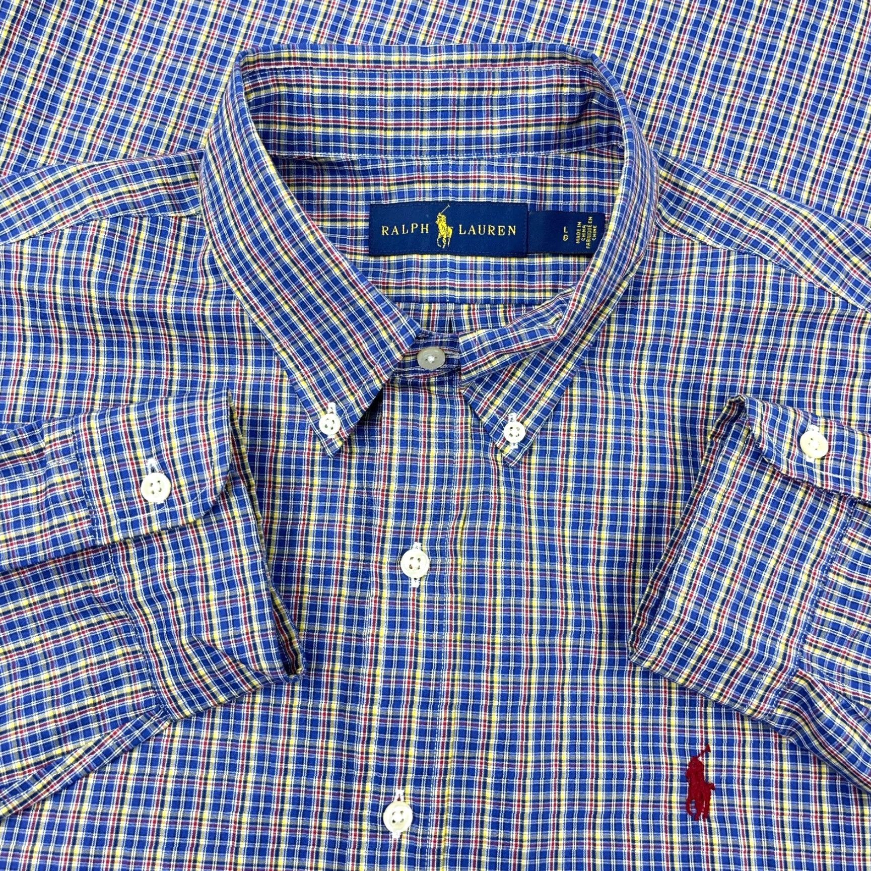 Ralph Lauren Ralph Lauren Shirt Men Large Blue Red Plaid Button Up Dress Poplin Windowpane A6 Size 42R - 2 Thumbnail