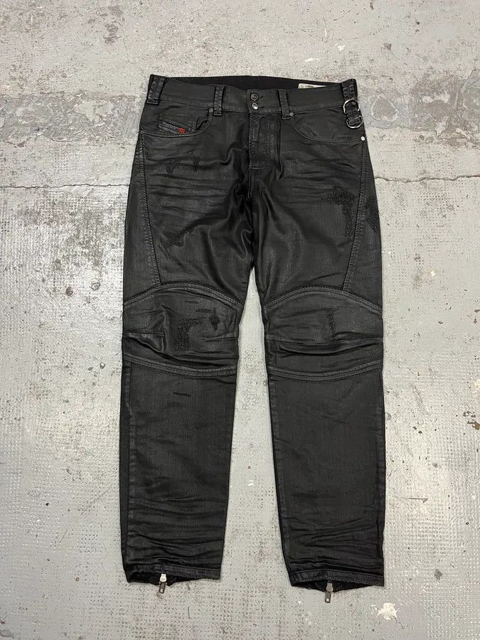 Diesel Black Waxed Slim Zip Denim Jeans
