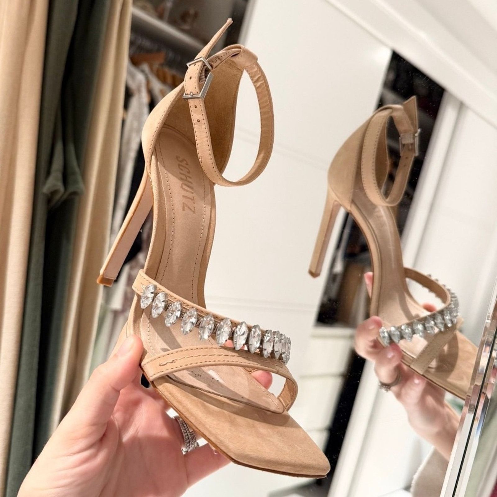 SCHUTZ Schutz $200 Crystal Embellished Leather Sandal Heels size 7 Size US 7 / IT 37 - 8 Thumbnail