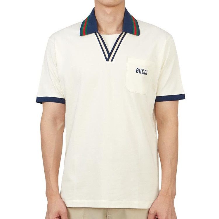 Gucci Gucci Ecru Web Collar Polo Shirt Size US XXL / EU 58 / 5 - 2 Thumbnail