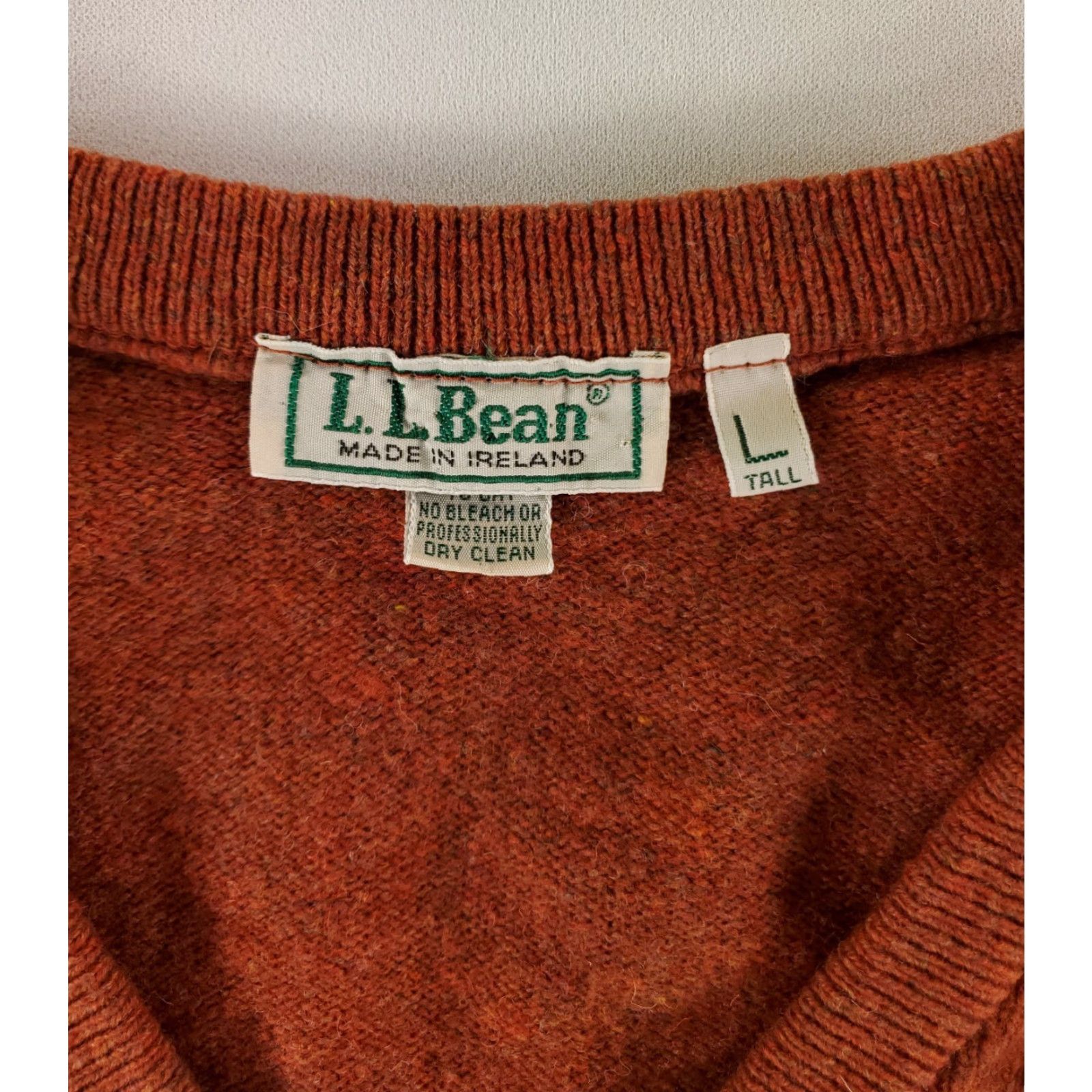 Vintage VINTAGE LL Bean Sweater VTG V Neck 100% Lambs Wool Made Ireland Orange Mens L Tall Wool Pullover Lambs Wool Mended hole Center front (see pics) Size US L / EU 52-54 / 3 - 3 Thumbnail