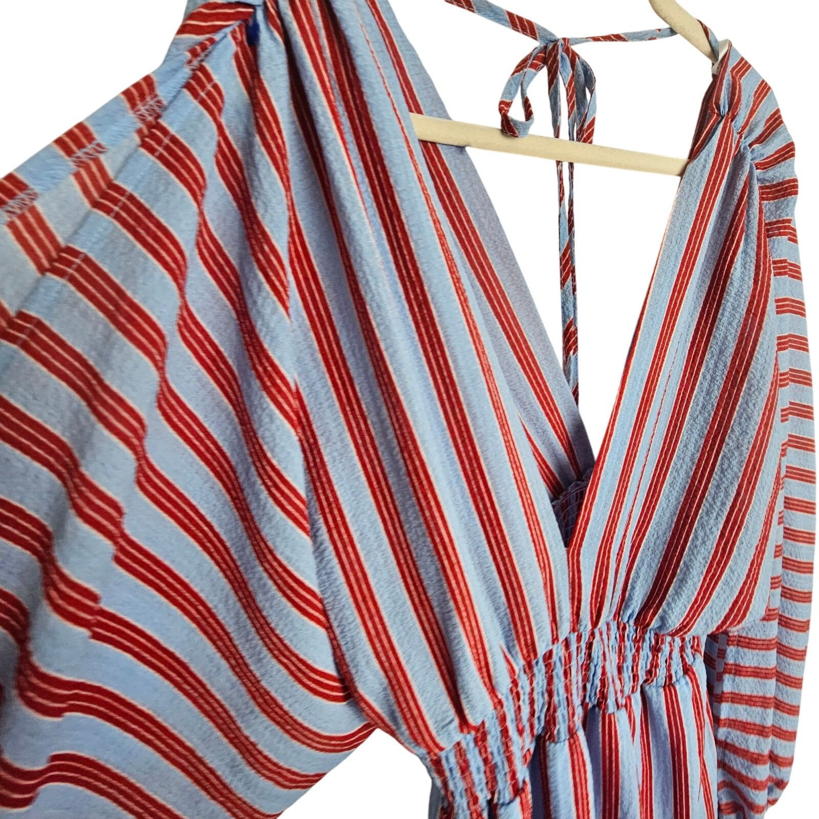 Lululemon Lulu's Dress Blue Red Striped Hi Low Dress Puff Sleeve L Size L / US 10 / IT 46 - 6 Thumbnail