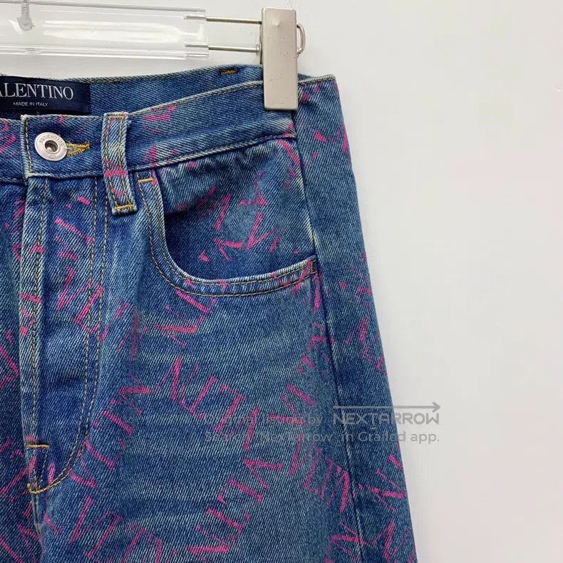Valentino Valentino Blue logo monogram print cotton casual jeans Size US 27 - 3 Thumbnail