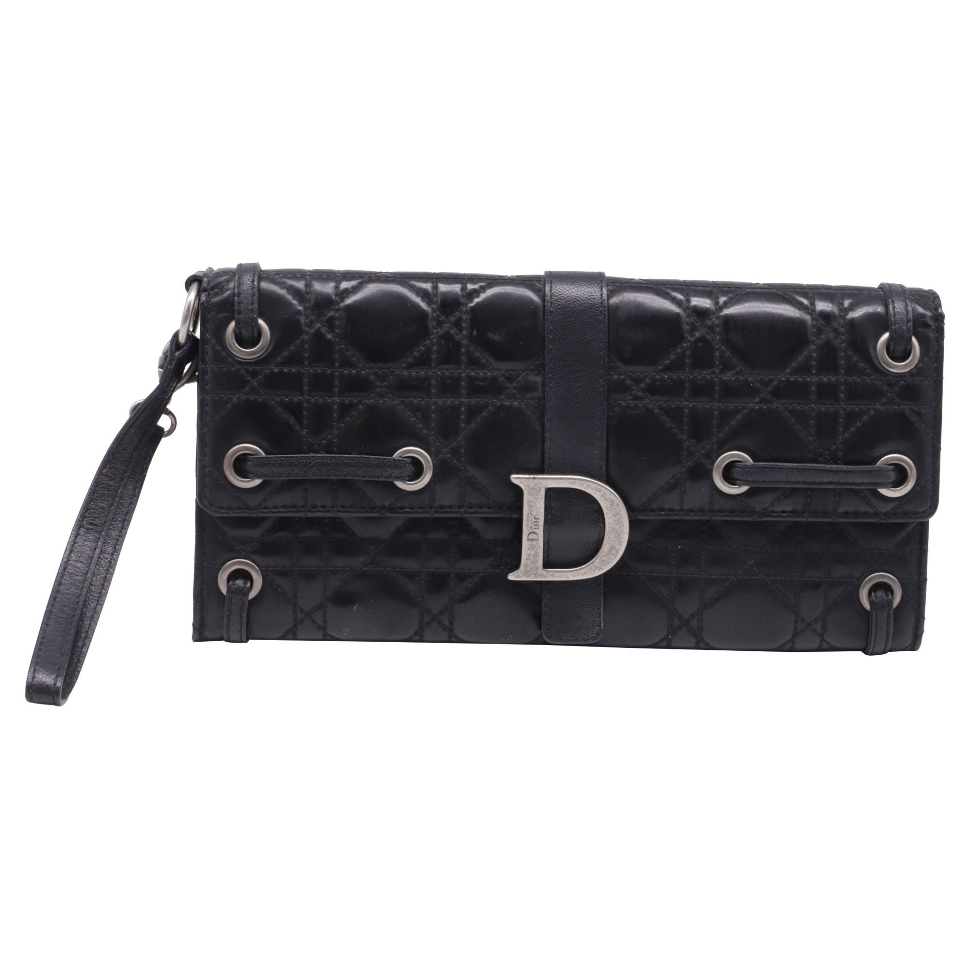 Dior Dior Lady Dragonne Cannage Clutch Bag in Black Leather Size ONE SIZE - 1 Thumbnail