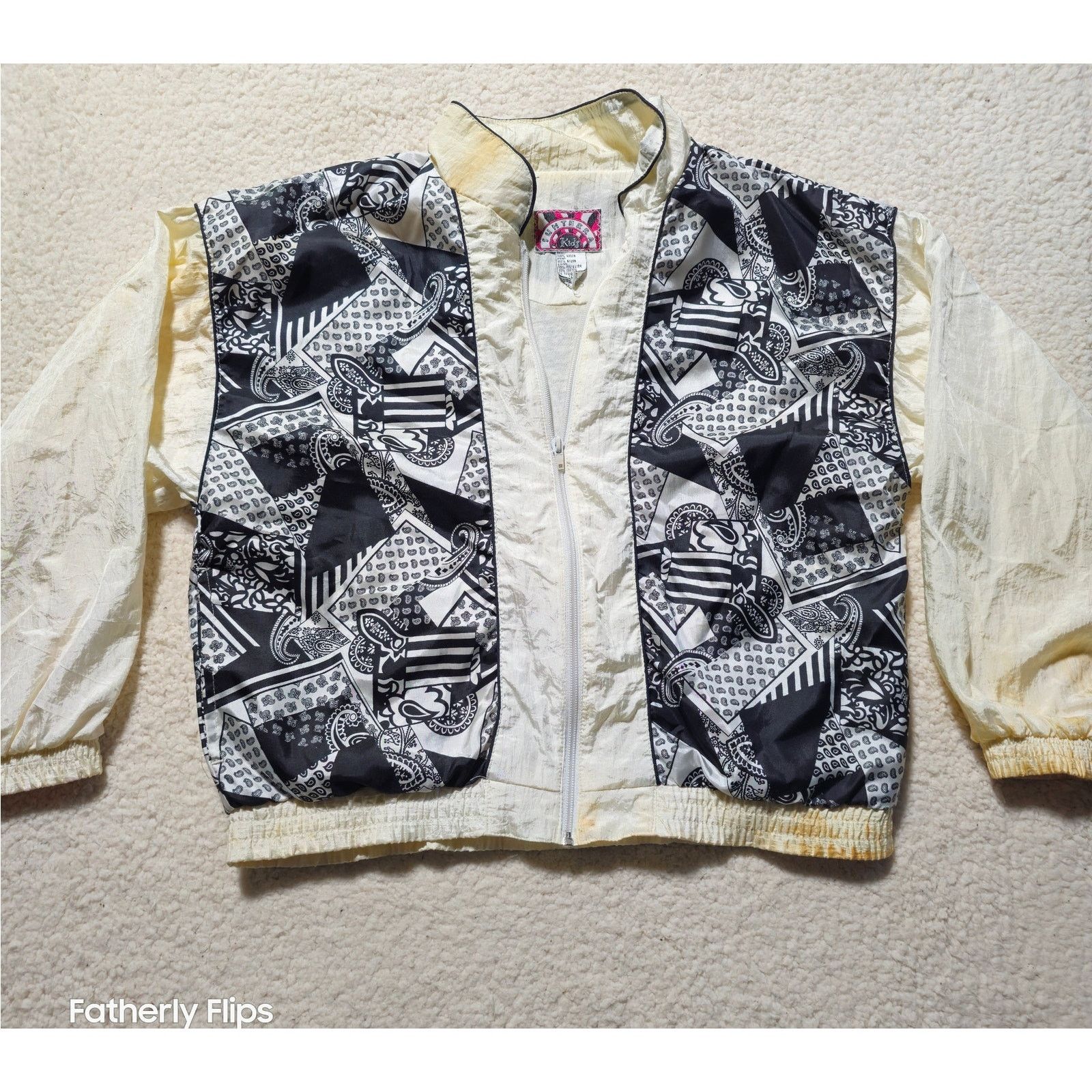 Other Vintage 90s Sunterra Kids Black White Geometric Windbreaker Size S / US 4 / IT 40 - 1 Thumbnail