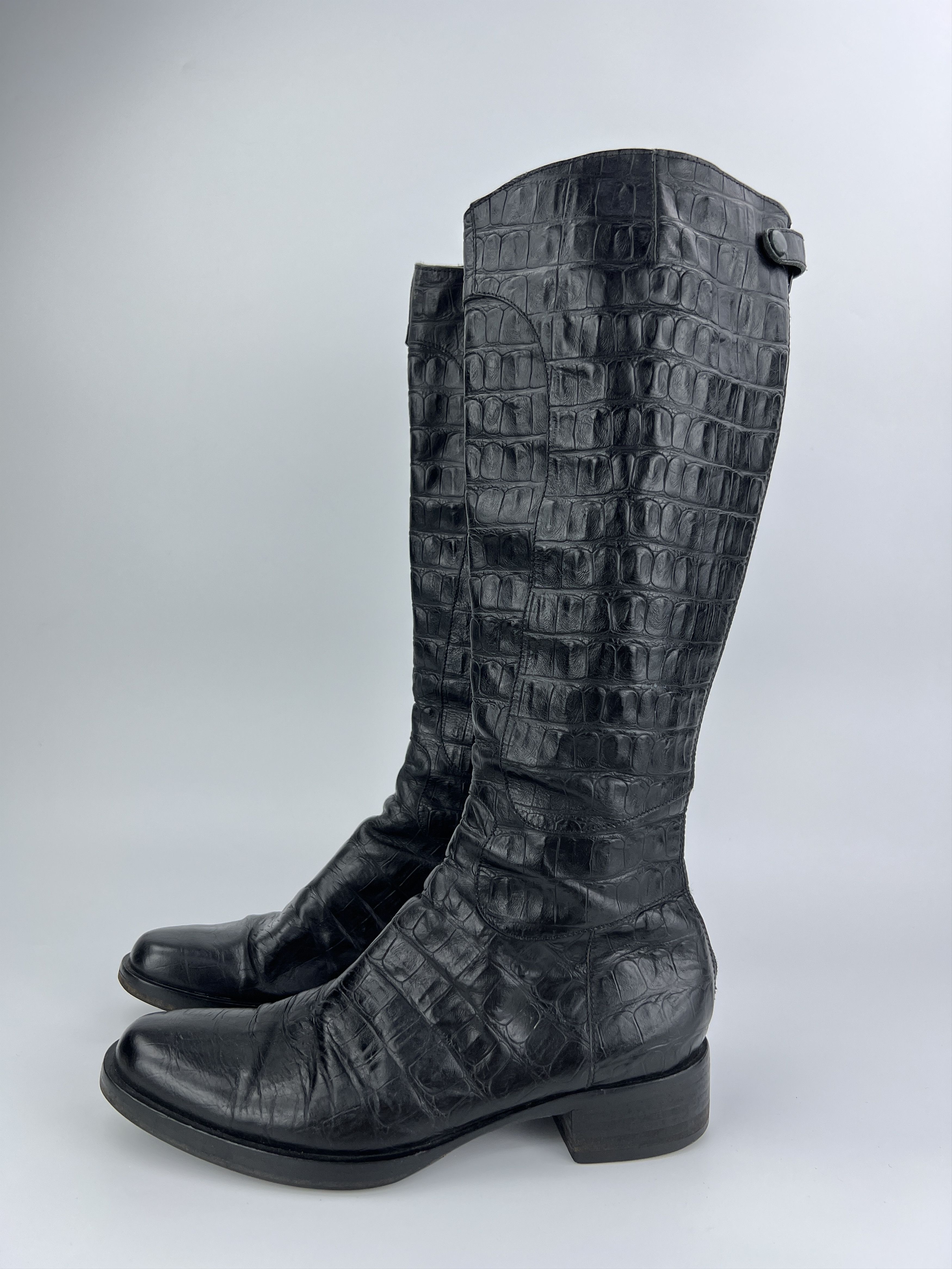 Max Mara Vintage Max Mara Crocodile Pattern Black Leather High Boots Size US 9 / IT 39 - 2 Thumbnail