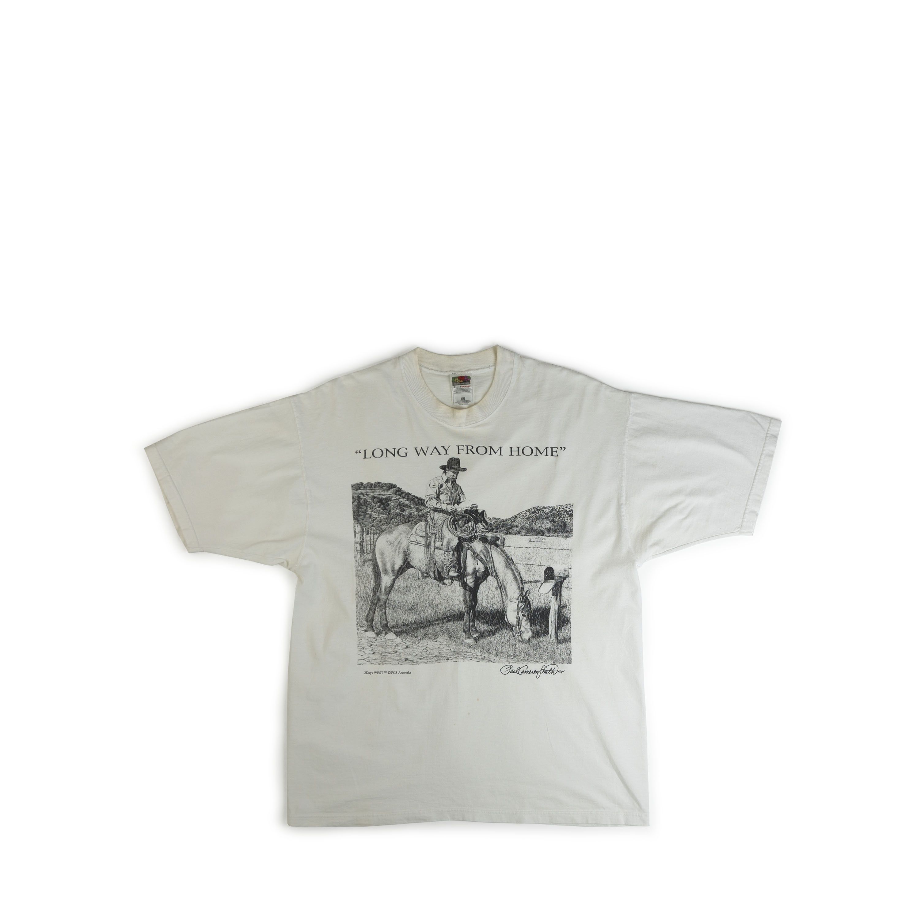 Fruit Of The Loom Vintage 1990's Long Way From Home Cowboy Tee Shirt Size US L / EU 52-54 / 3 - 1 Thumbnail