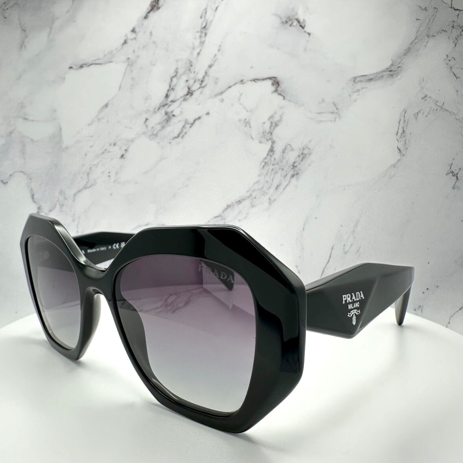New Prada Sunglasses Black Symbole Logo Square Geometric