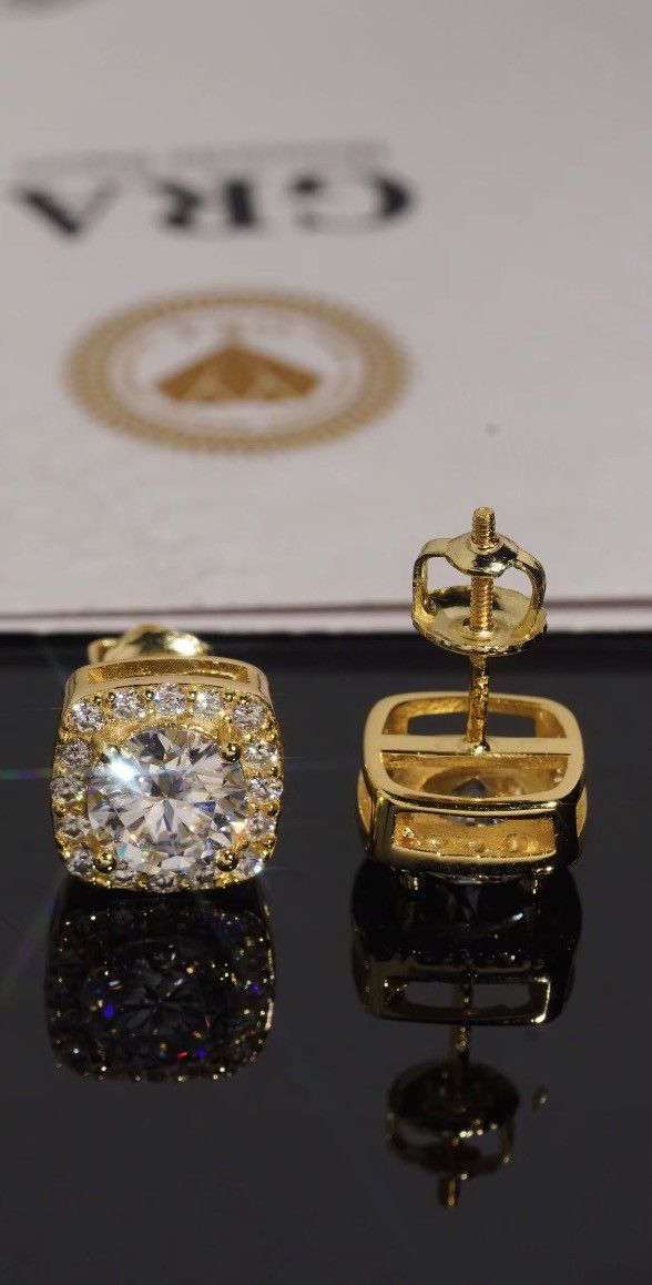 Other VVS Iced Out Gold Moissanite Earrings 9.5mm Size ONE SIZE - 1 Thumbnail