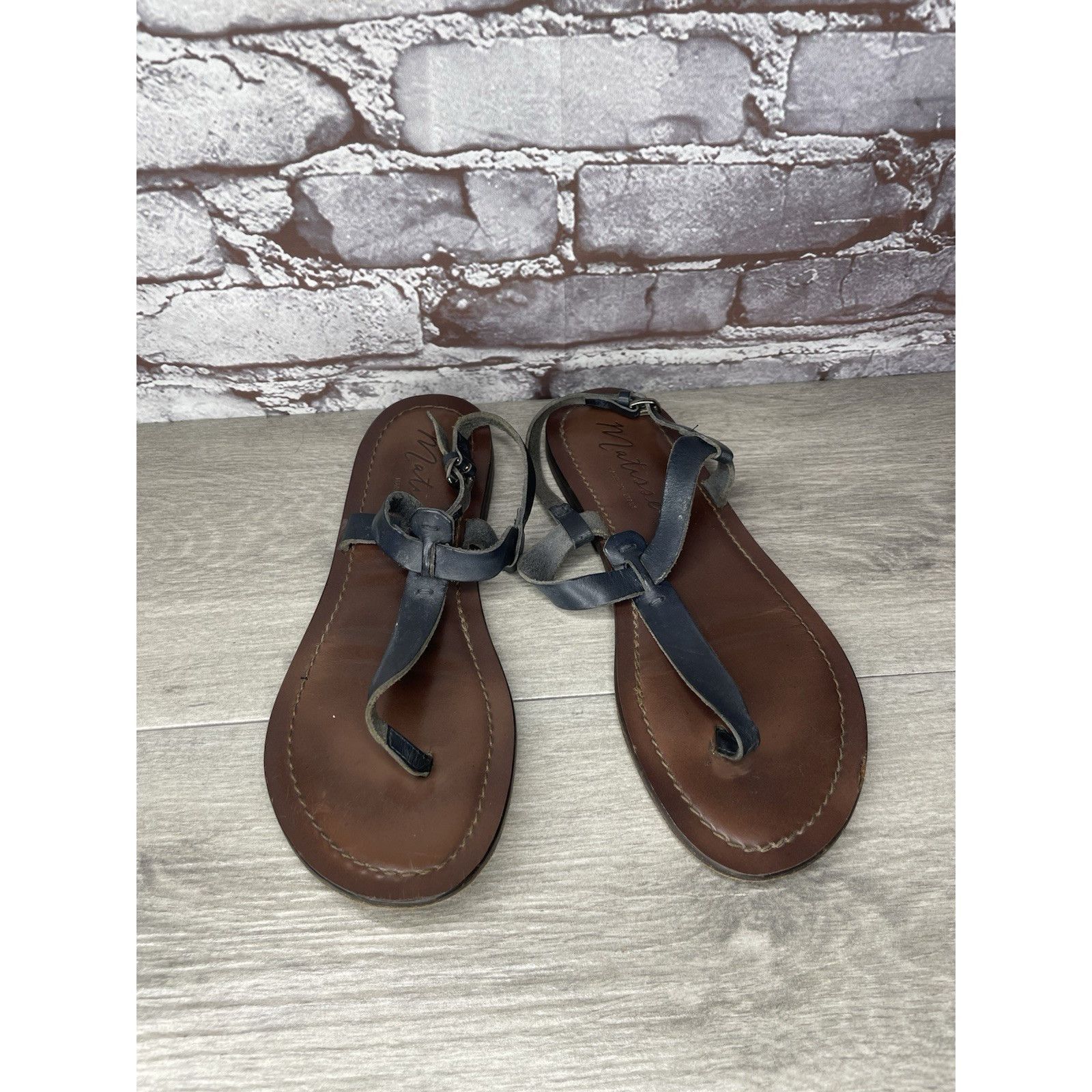 Matiere Studio Matisse Blue Leather Thong Strap Flat Sandals Women Sz 10M U Size US 10 / IT 40 - 12 Thumbnail
