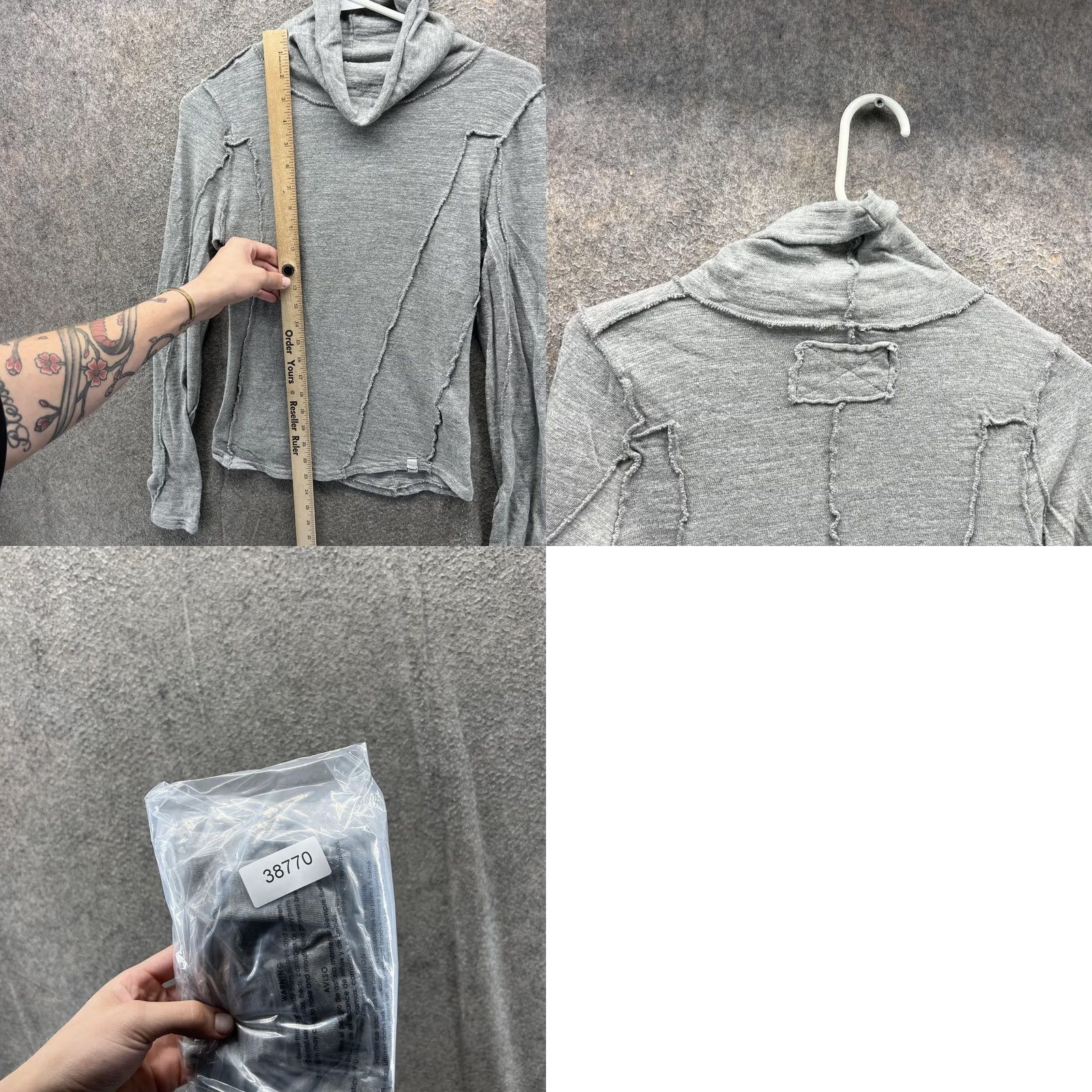 Vintage We The Free Shirt Womens XS Gray Cowl Neck Long Sleeve Raw Hem Top Lightweight Size XS / US 0-2 / IT 36-38 - 8 Thumbnail