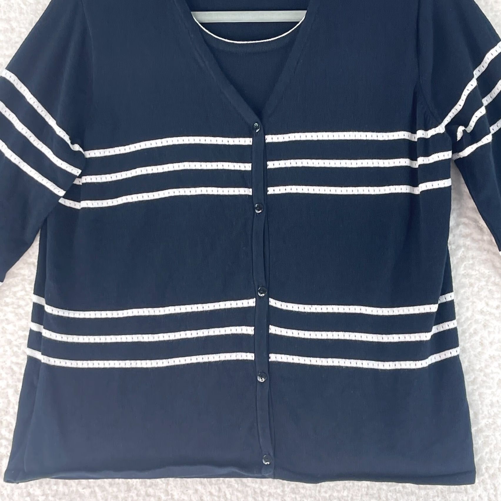 Vintage Norton McNaughton Petites Black Striped Sweater Womens 3/4 Sleeve Size PL Pullover Knit Cardigan? Size L / US 10 / IT 46 - 4 Thumbnail