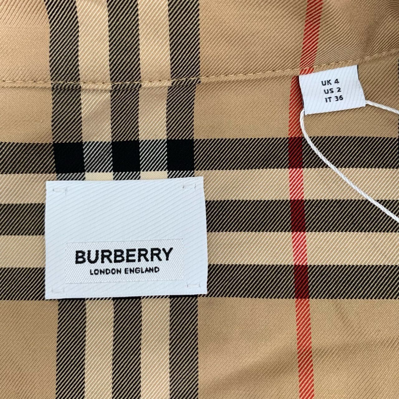 Burberry [Burberry] Logo Lettering Print Check Brown Cotton Shirt Dre Size XS / US 0-2 / IT 36-38 - 2 Thumbnail